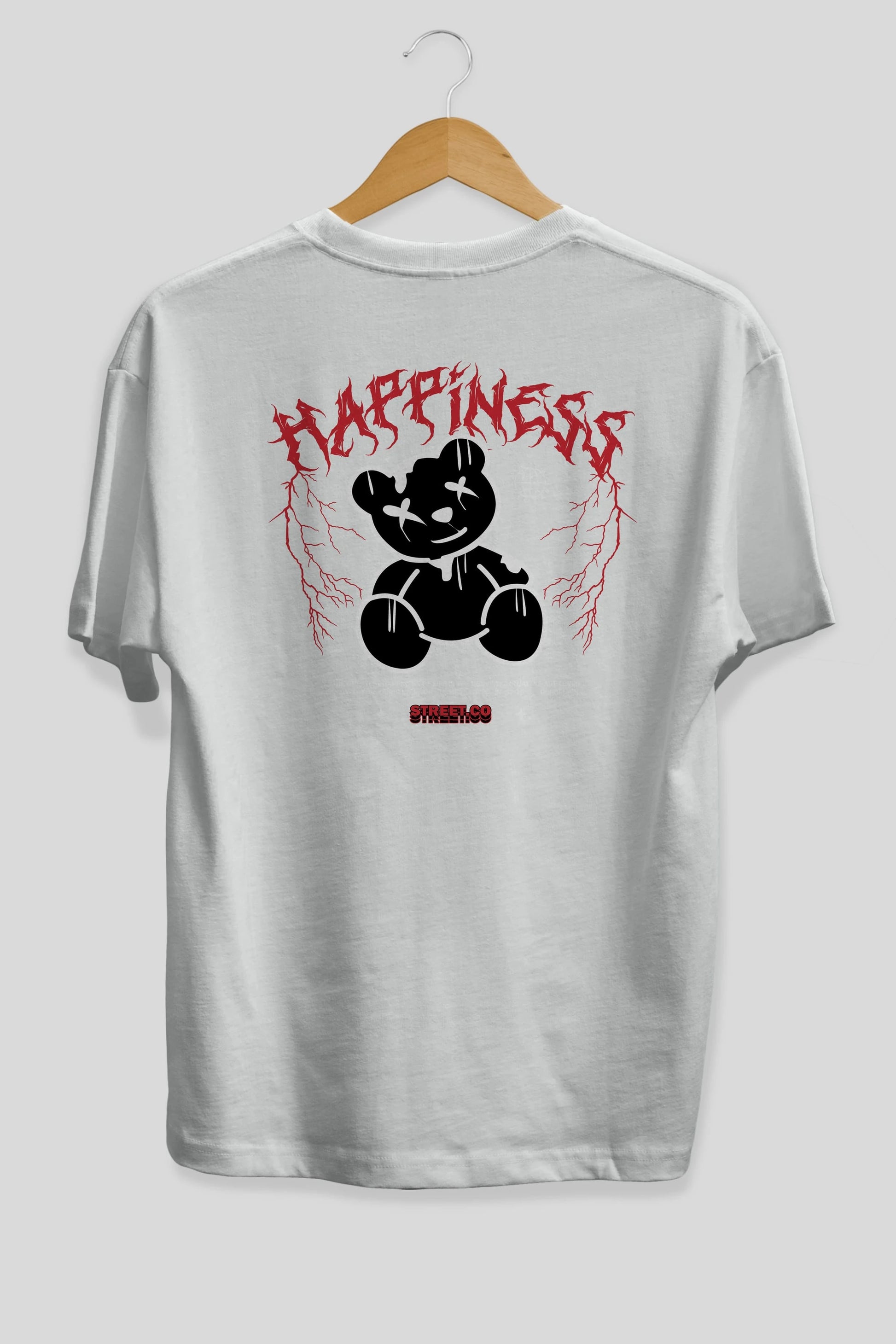Happiness Bear Arka Baskılı Oversize t-shirt Erkek Kadın Unisex