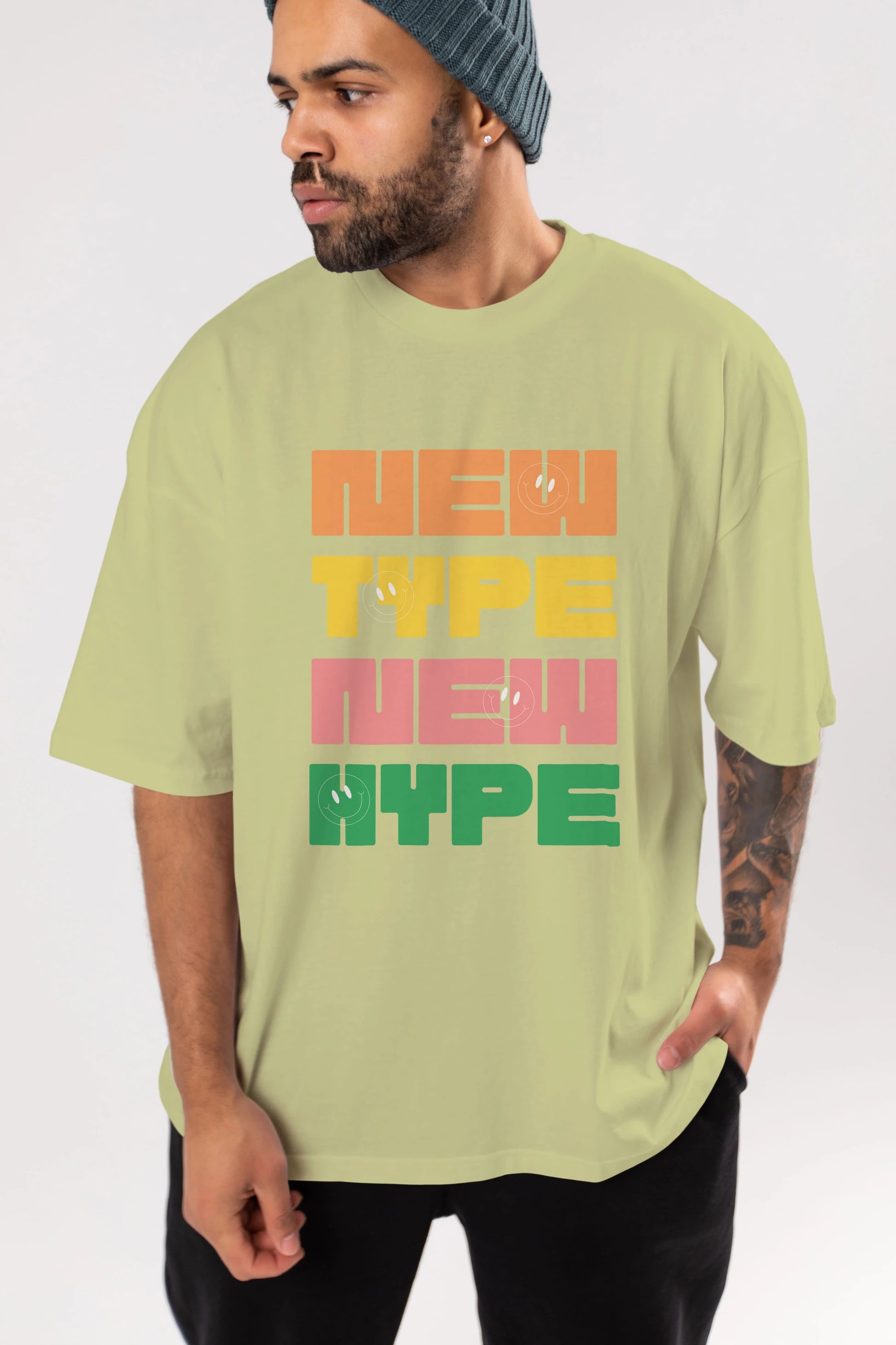 New Type New Hype Yazılı Ön Baskılı Oversize t-shirt Erkek Kadın Unisex
