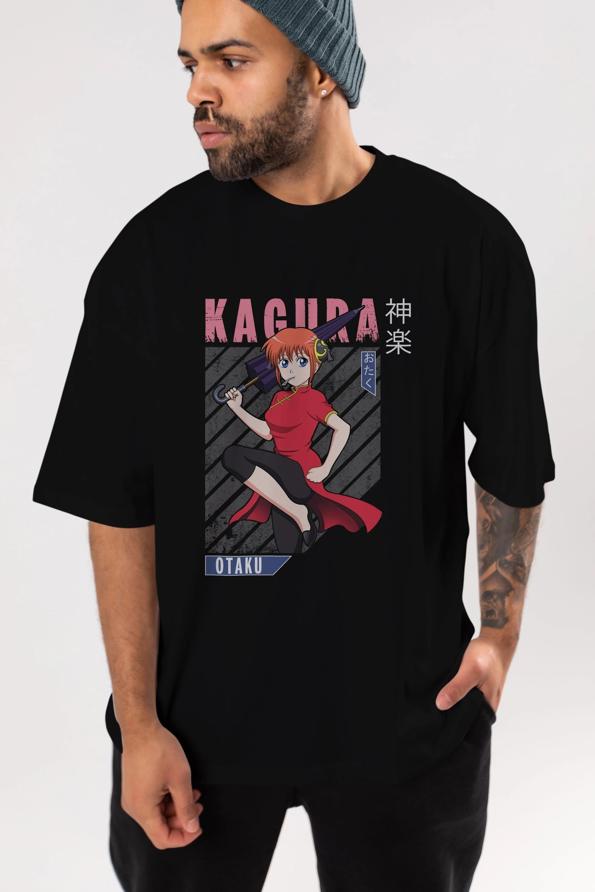 Kagura GINTAMA 1 Anime Ön Baskılı Oversize t-shirt %100 pamuk Erkek Kadın Unisex