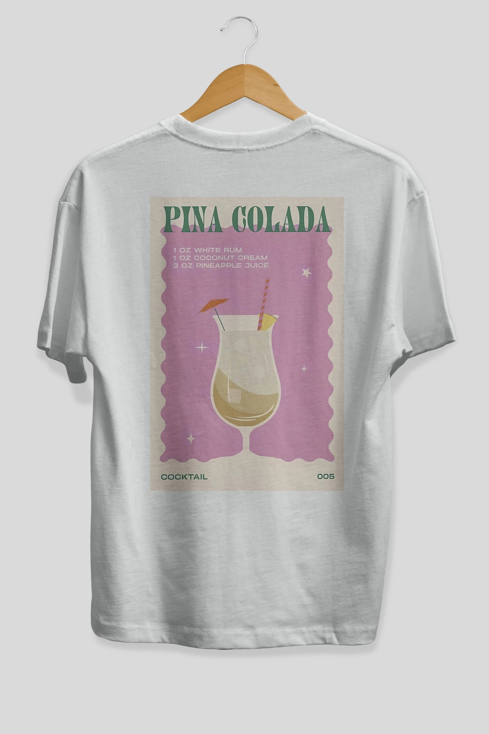 Pina Colada 3 Arka Baskılı Oversize t-shirt Erkek Kadın Unisex %100 Pamuk Bisiklet Yaka tişort