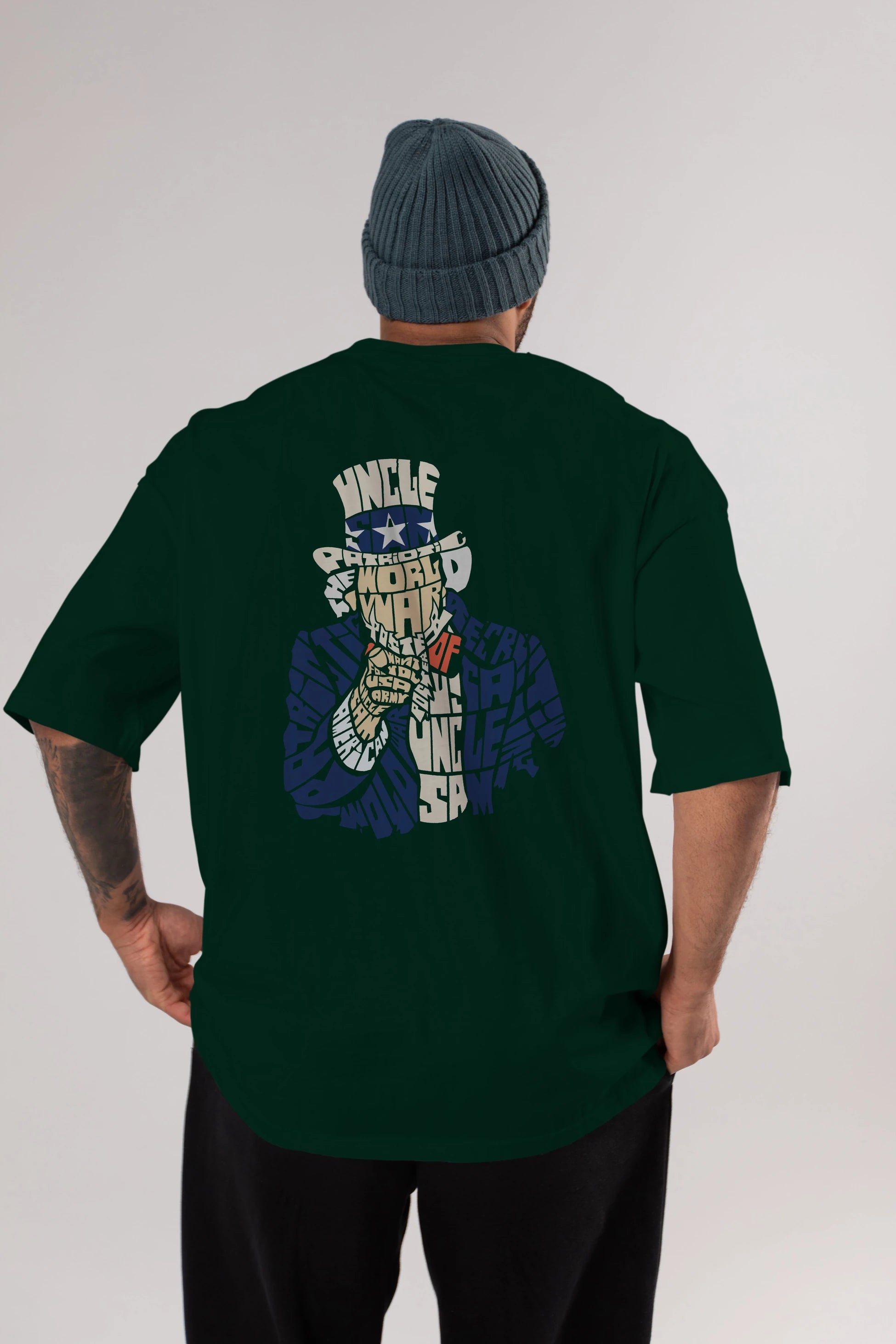 Uncle Sam Arka Baskılı Oversize t-shirt %100 pamuk Erkek Kadın Unisex