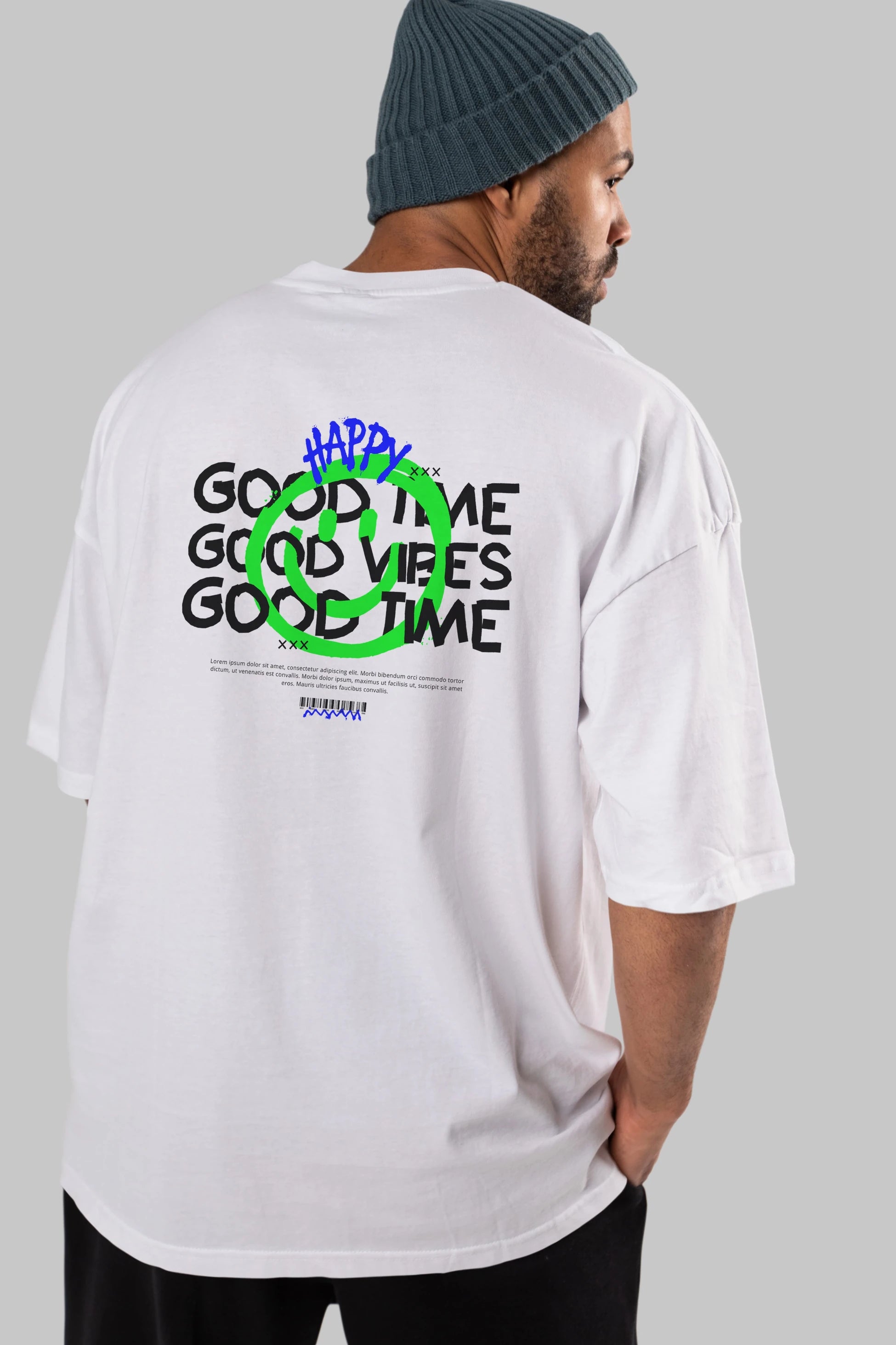 Happy Good Time Yazılı Arka Baskılı Oversize t-shirt Erkek Kadın Unisex