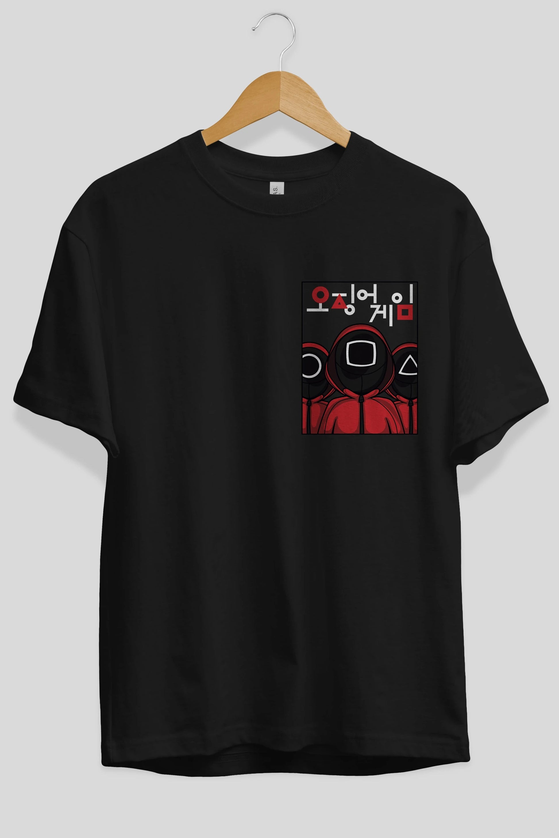 Squid Game (7) Ön Sol Baskılı Oversize t-shirt Erkek Kadın Unisex %100 Pamuk Bisiklet Yaka tişort
