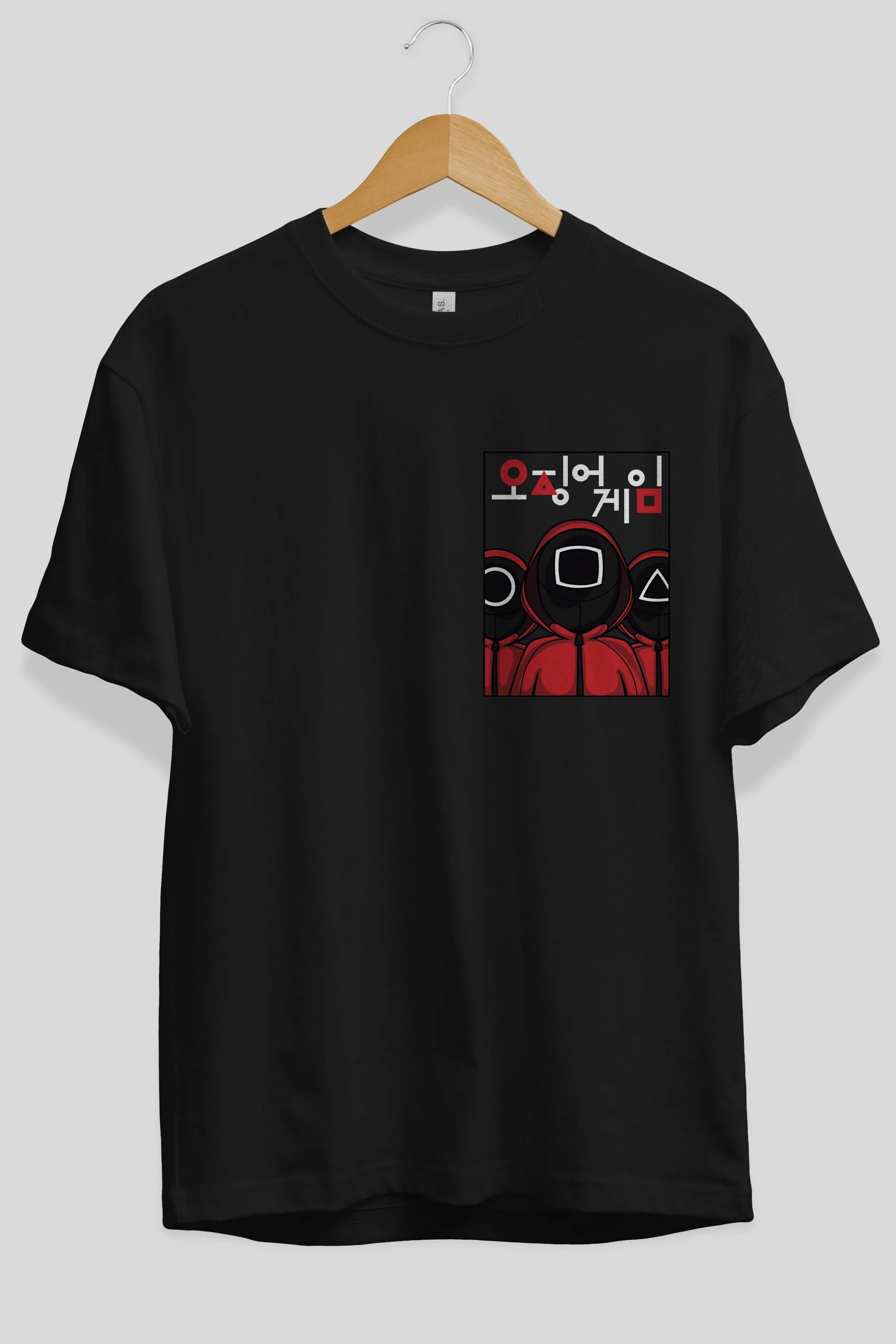 Squid Game (7) Ön Sol Baskılı Oversize t-shirt Erkek Kadın Unisex %100 Pamuk Bisiklet Yaka tişort