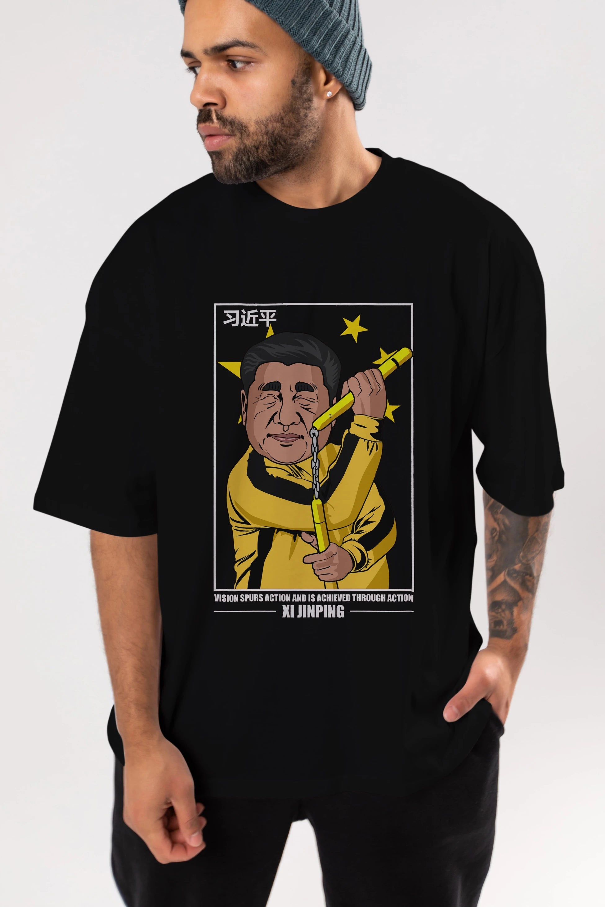 Xi Jinping Bruce Lee Ön Baskılı Oversize t-shirt Erkek Kadın Unisex %100 Pamuk tişort