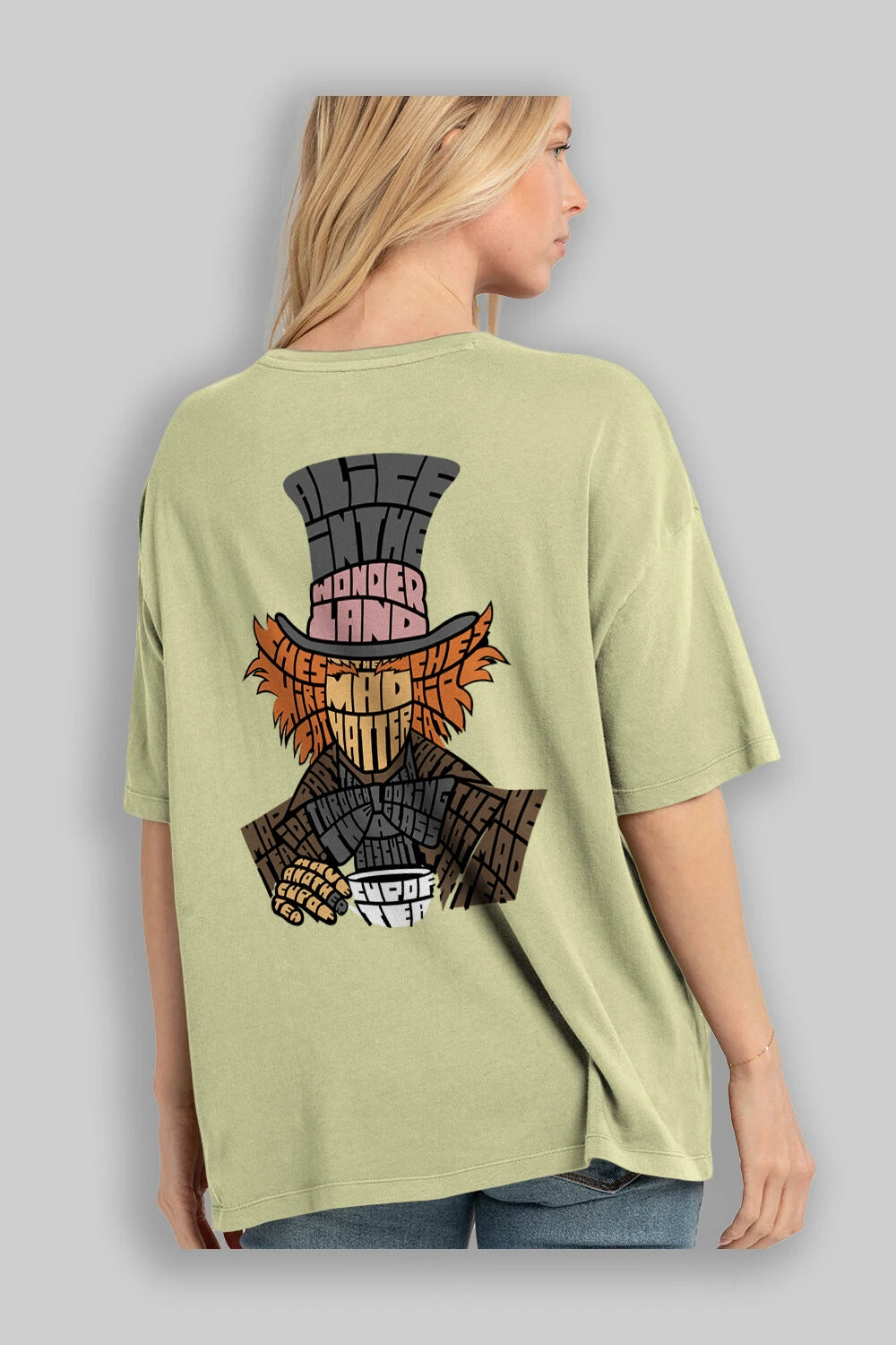 Madhatter Arka Baskılı Oversize t-shirt %100 pamuk Erkek Kadın Unisex