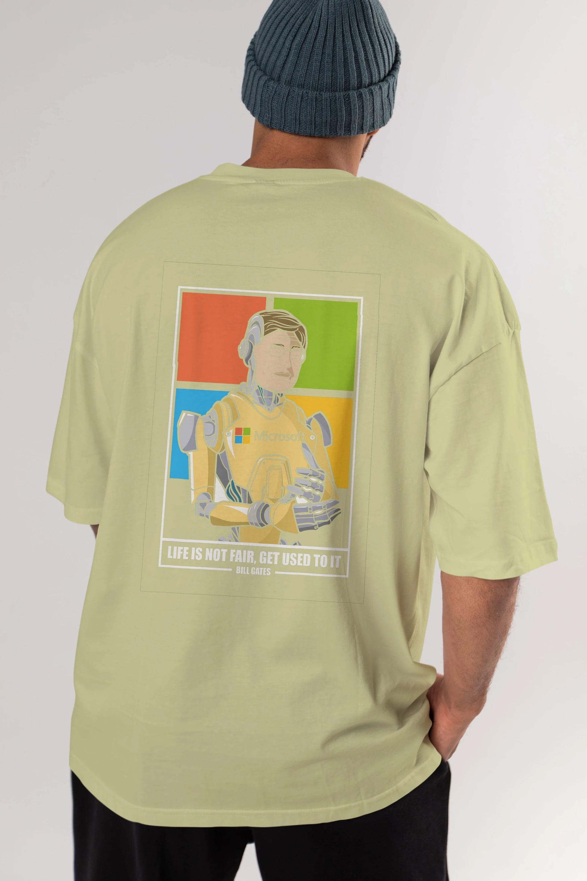 Bill Gates Robot Human Arka Baskılı Oversize t-shirt Erkek Kadın Unisex %100 Pamuk tişort
