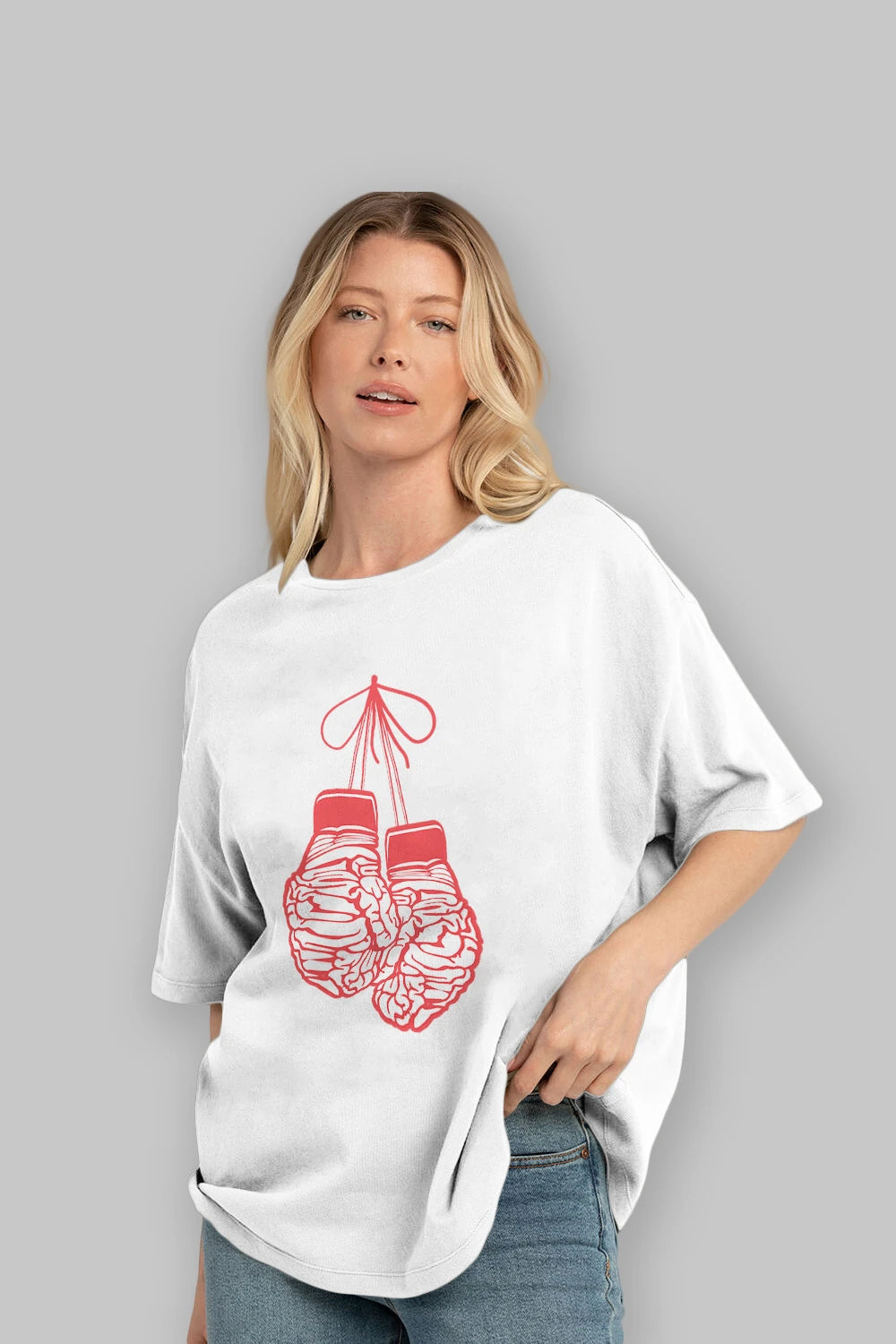 Brain Gloves Ön Baskılı Oversize t-shirt %100 pamuk Erkek Kadın Unisex