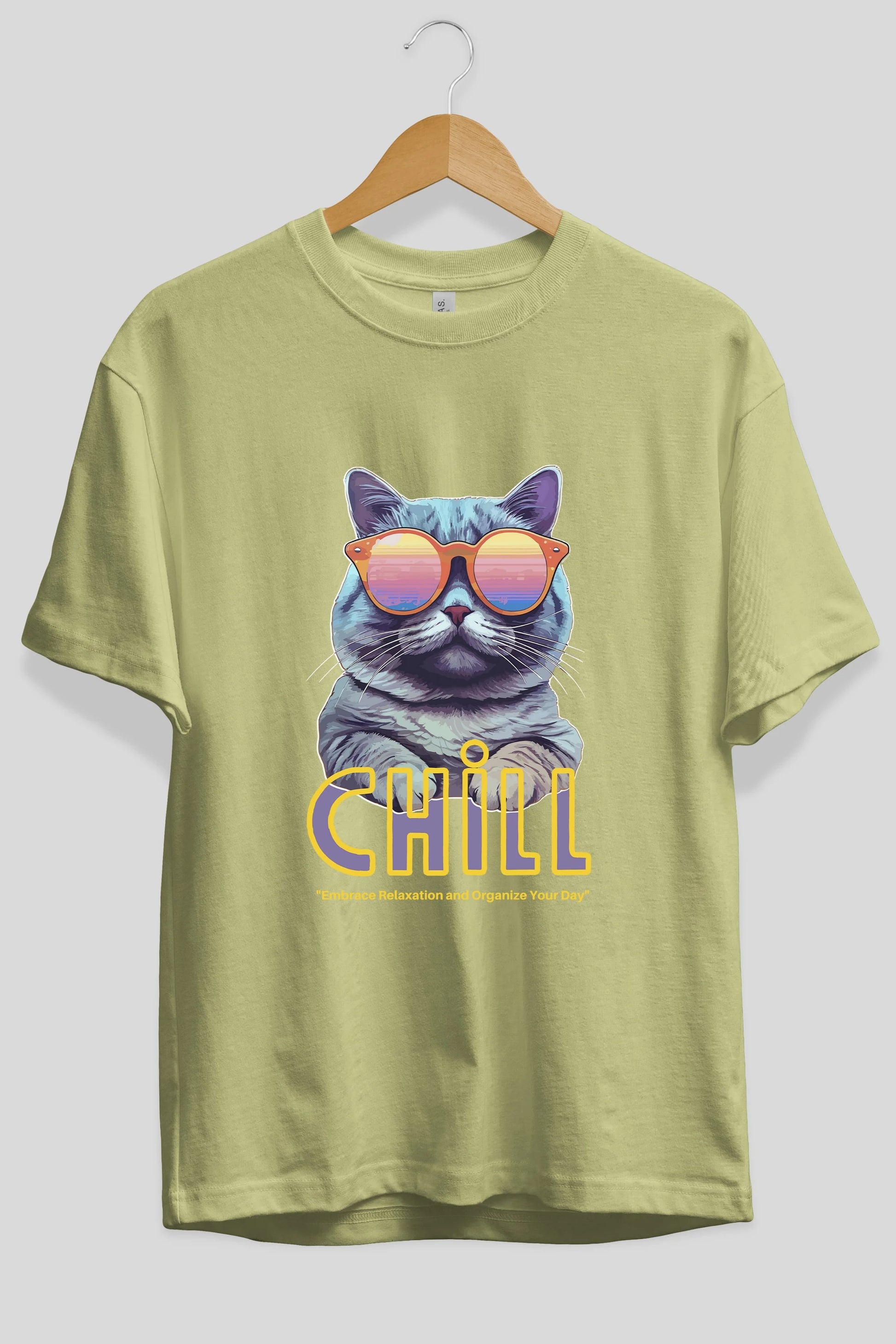Chill Cat Ön Baskılı Oversize t-shirt Erkek Kadın Unisex