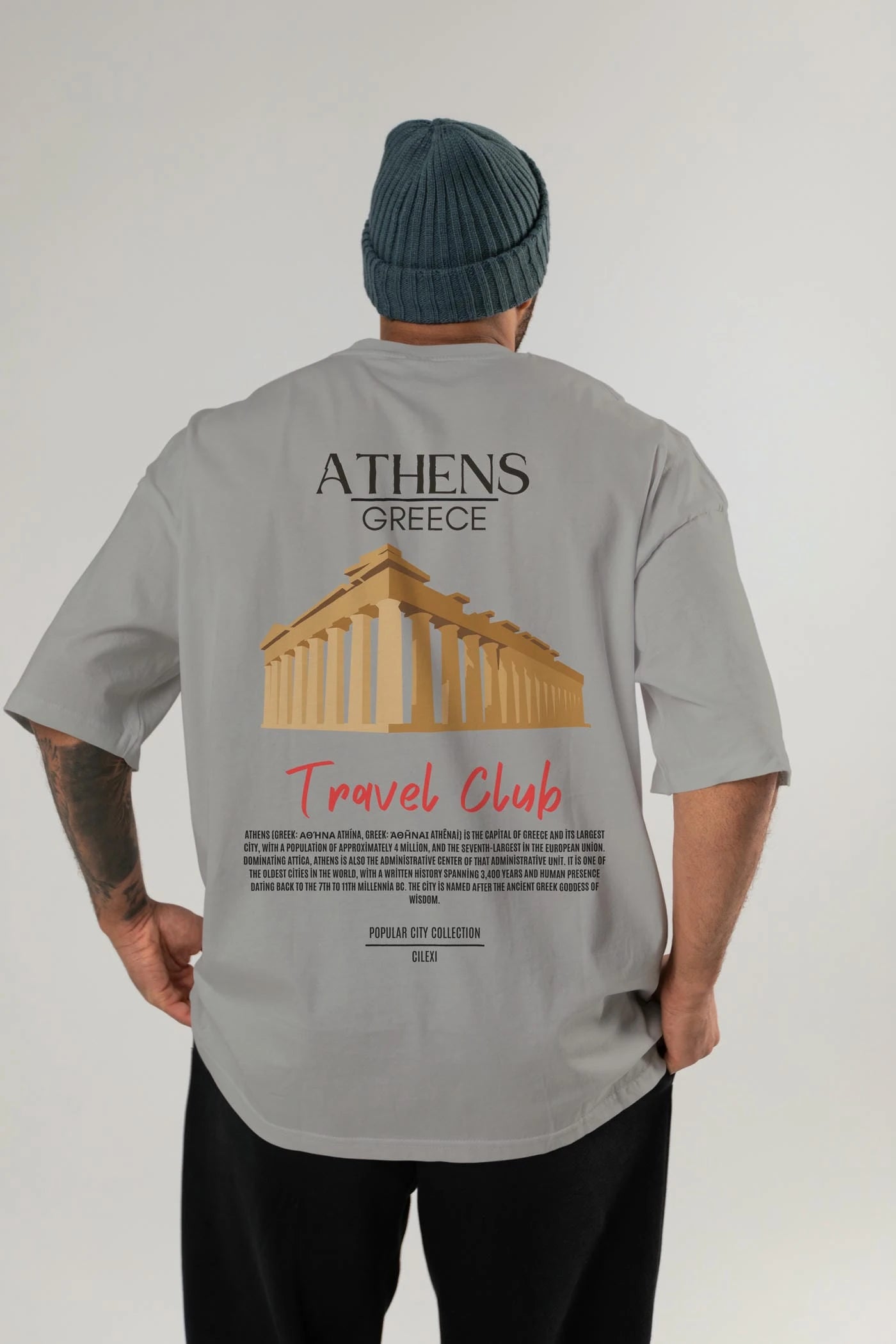 Athens Greece Arka Baskılı Oversize t-shirt Erkek Kadın Pamuk Bisiklet Yaka tişort