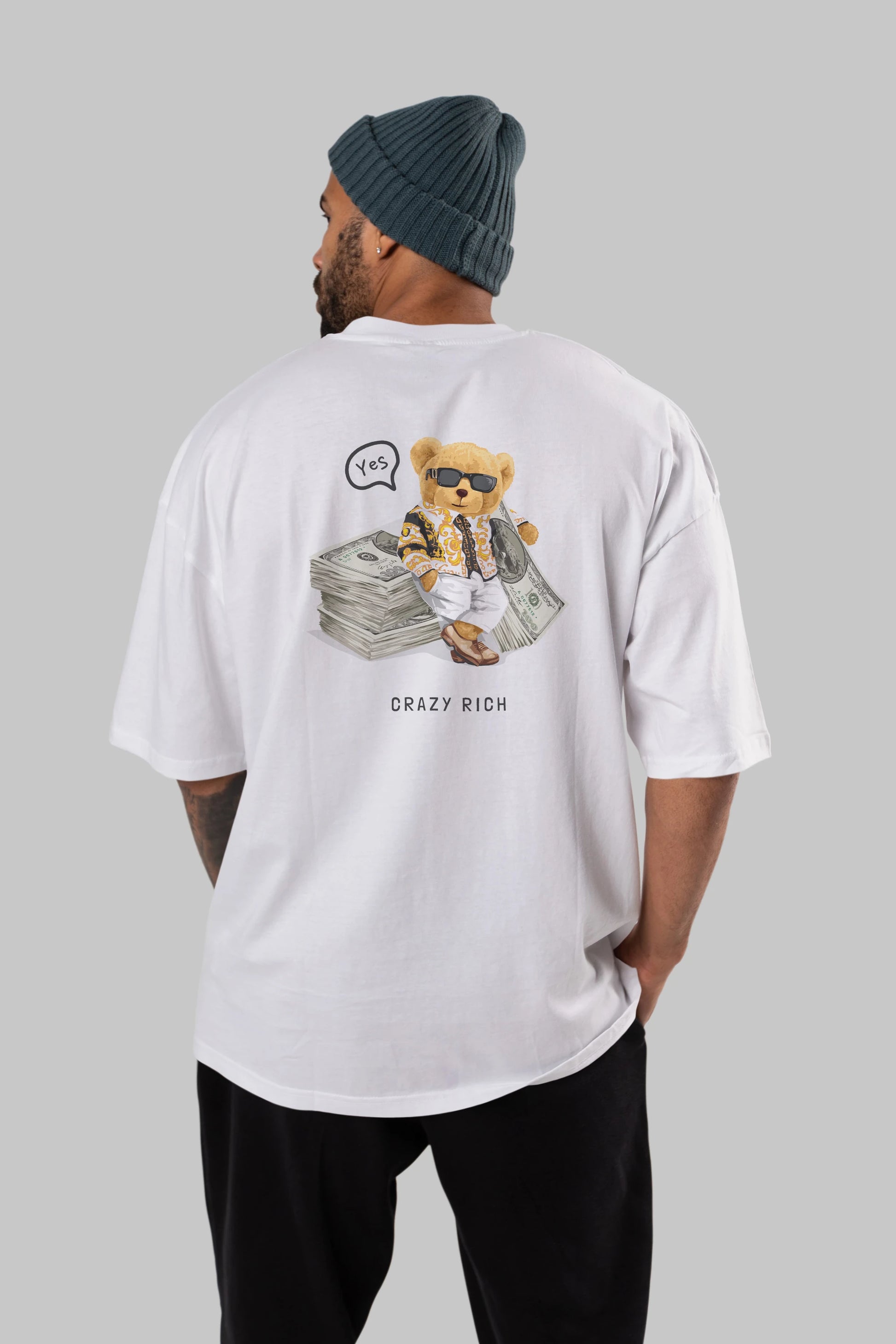 Teddy Bear Crazy Rich Arka Baskılı Oversize t-shirt Erkek Kadın Unisex %100 Pamuk