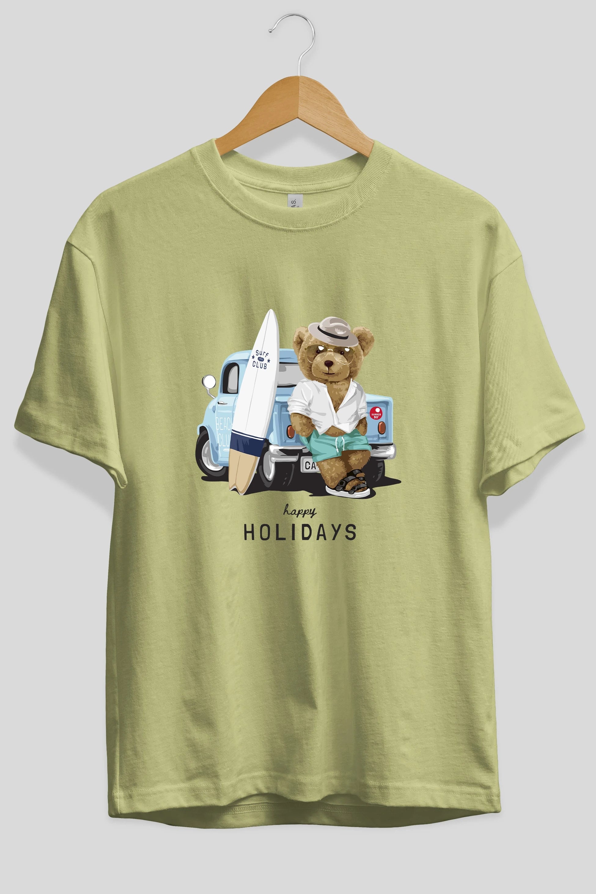 Teddy Bear Surf Club Ön Baskılı Oversize t-shirt Erkek Kadın Unisex %100 Pamuk