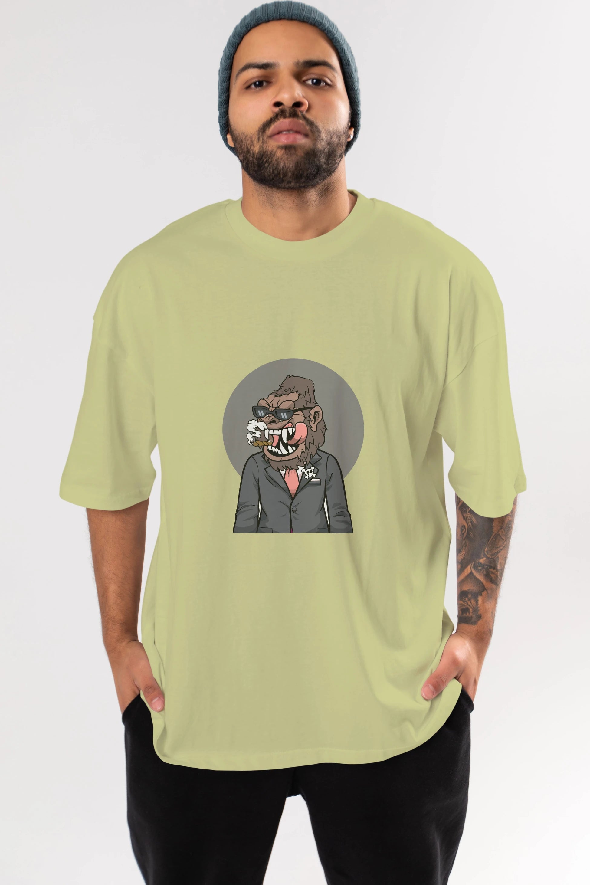 Monkey Suits Ön Baskılı Oversize t-shirt Erkek Kadın Unisex %100 Pamuk tişort
