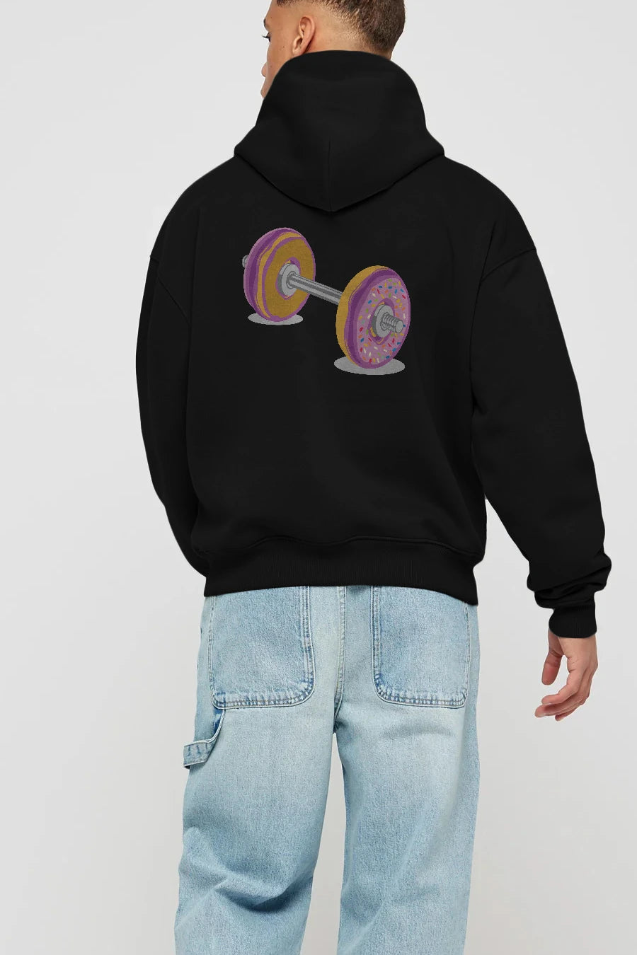 Donut Barbell Arka Baskılı Hoodie Oversize Kapüşonlu Sweatshirt Erkek Kadın Unisex