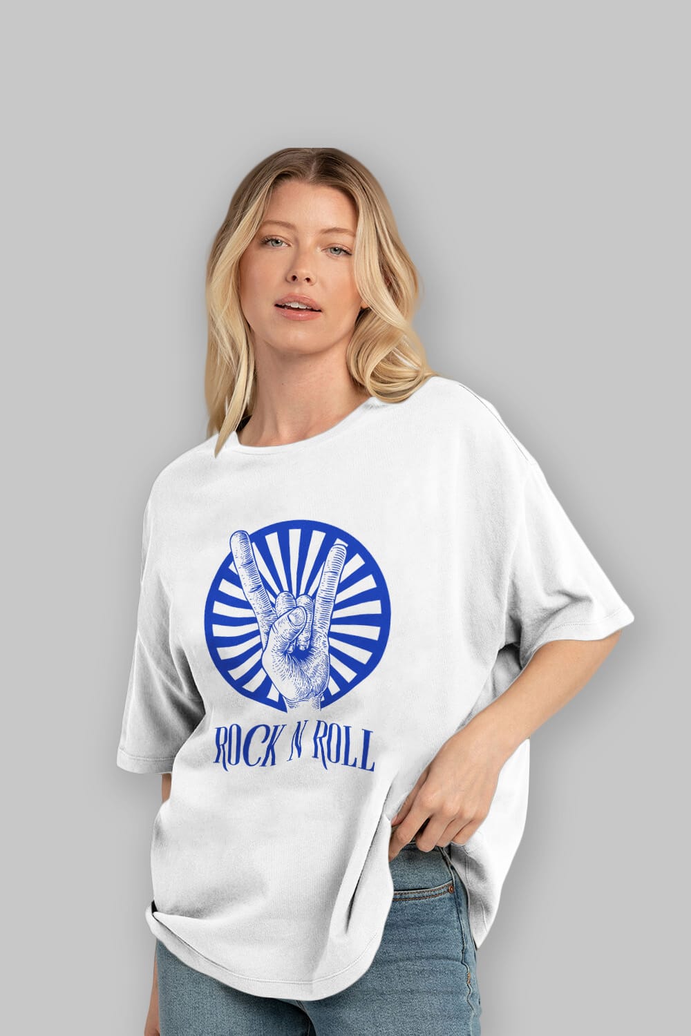 Rock N Roll Yazılı Ön Baskılı Oversize t-shirt Erkek Kadın Unisex