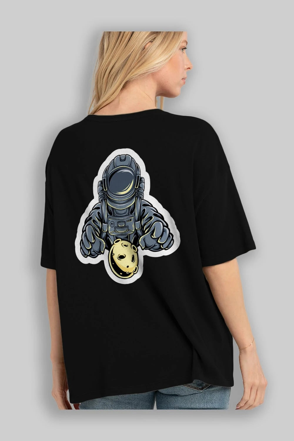 Astromoon sticker Arka Baskılı Oversize t-shirt Erkek Kadın Unisex