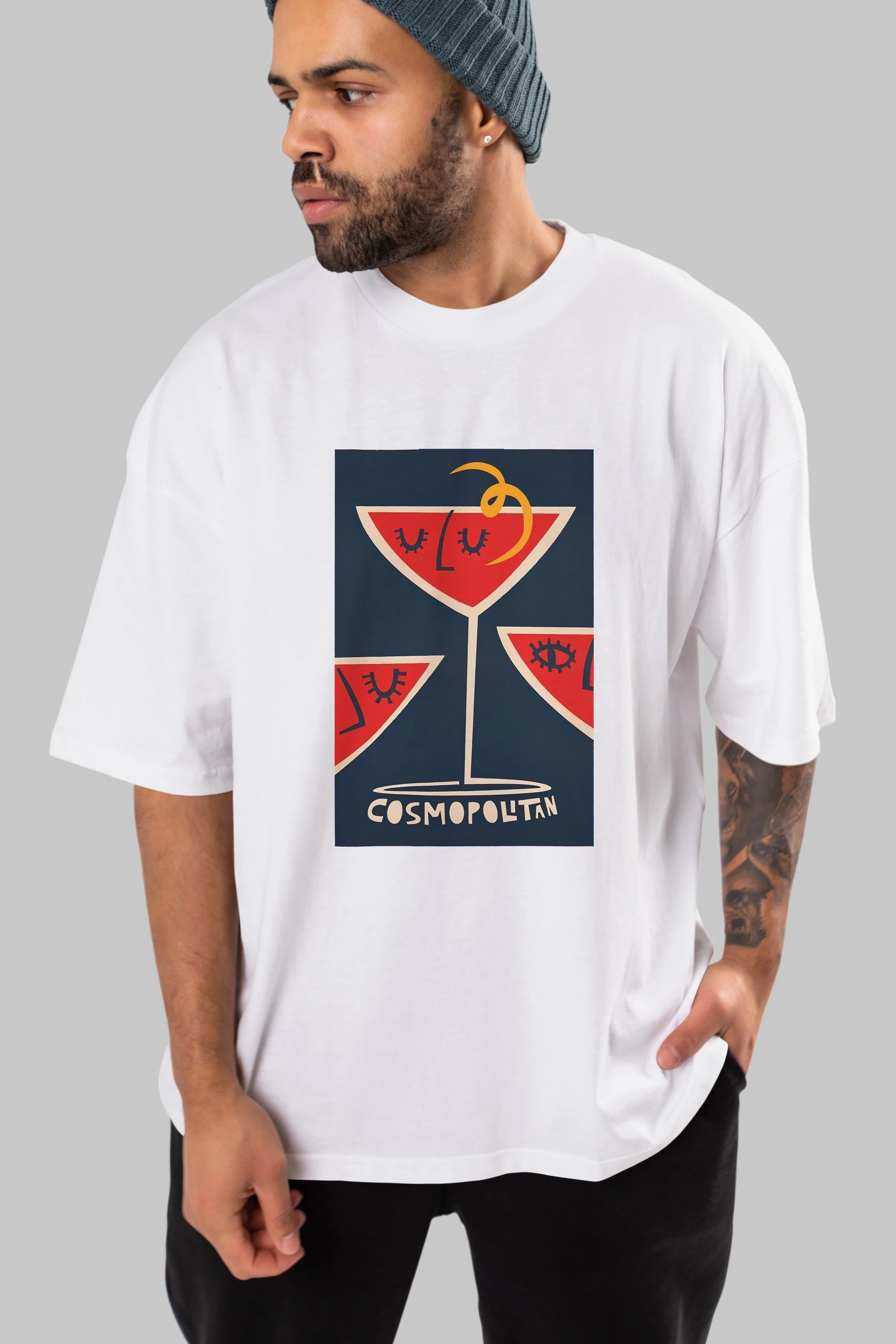Cosmopolitan 4 Ön Baskılı Oversize t-shirt Erkek Kadın Unisex %100 Pamuk Bisiklet Yaka tişort