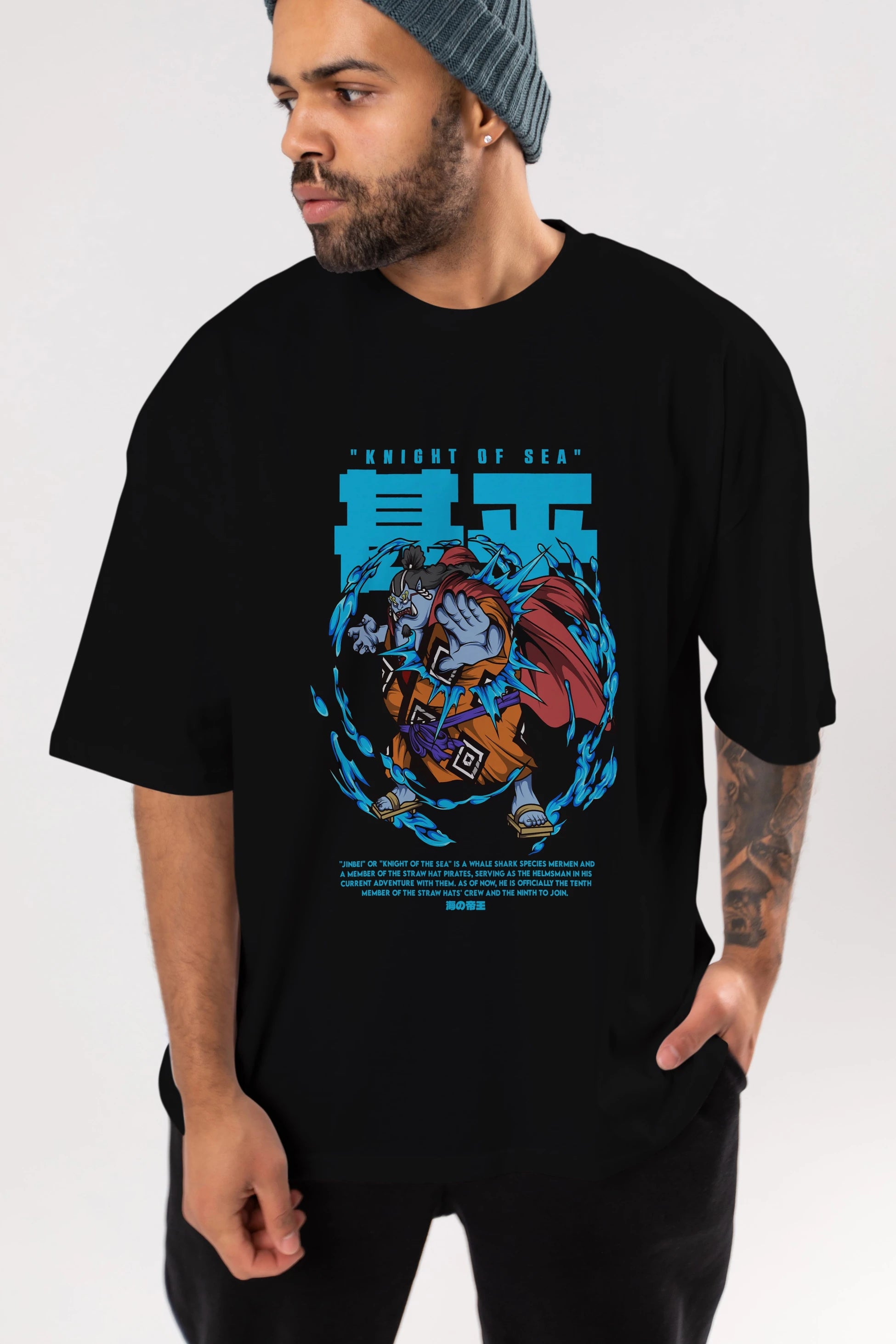 Jinbei Anime Ön Baskılı Oversize t-shirt %100 pamuk Erkek Kadın Unisex