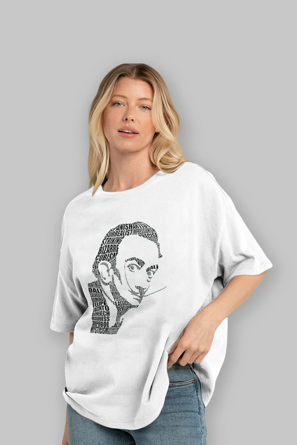 Salvador Dali Calligram Ön Baskılı Oversize t-shirt %100 pamuk Erkek Kadın Unisex