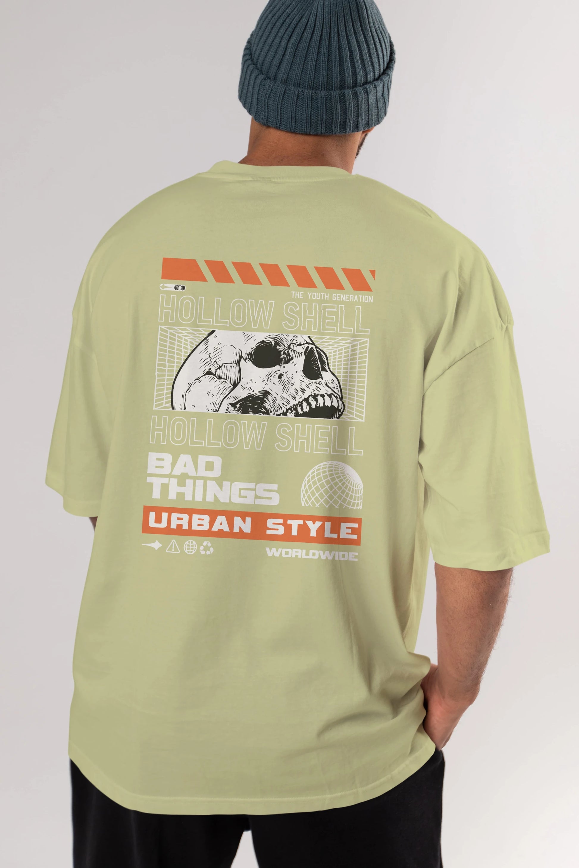 Hollow Shell Arka Baskılı Oversize t-shirt Erkek Kadın Unisex