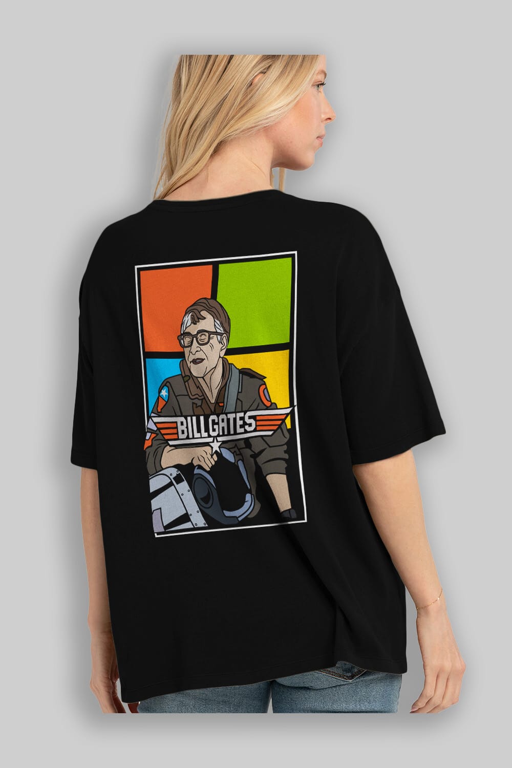 Bill Gates Top Gun Arka Baskılı Oversize t-shirt Erkek Kadın Unisex %100 Pamuk tişort