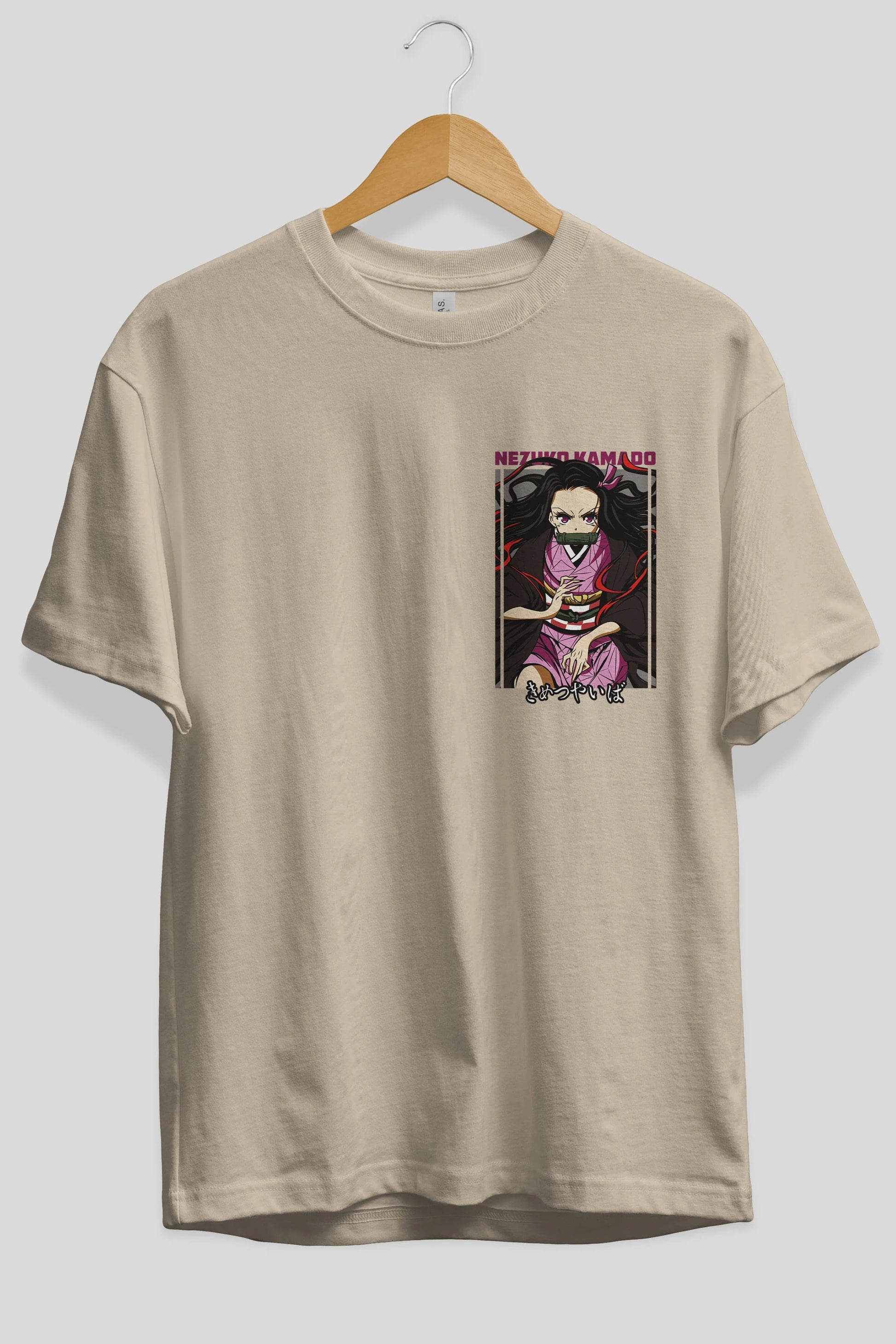 Nezuko Kamado 1 Ön Sol Baskılı Oversize t-shirt Erkek Kadın Unisex %100 Pamuk Bisiklet Yaka tişort