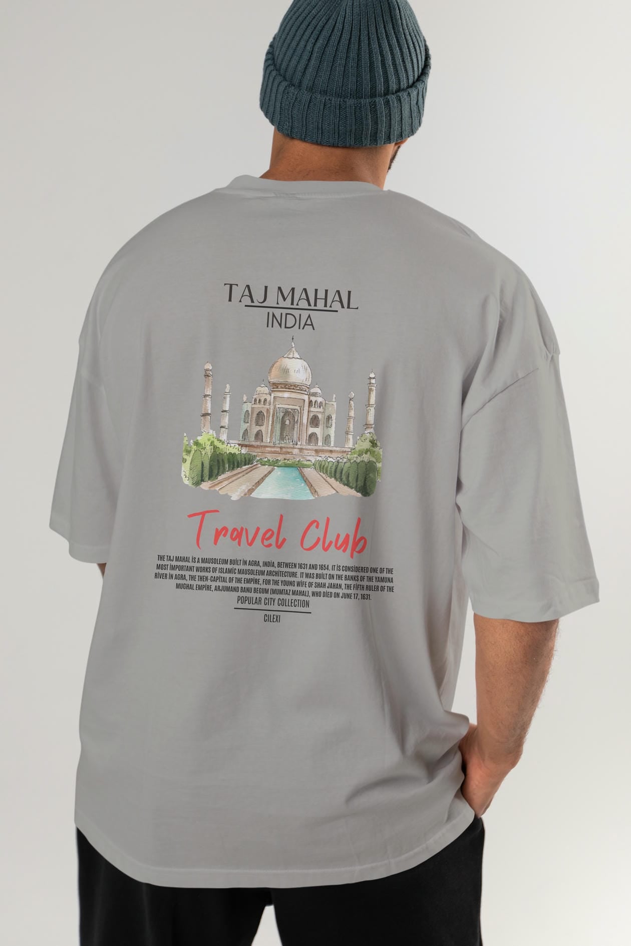 Taj Mahal İndia Arka Baskılı Oversize t-shirt Erkek Kadın Pamuk Bisiklet Yaka tişort