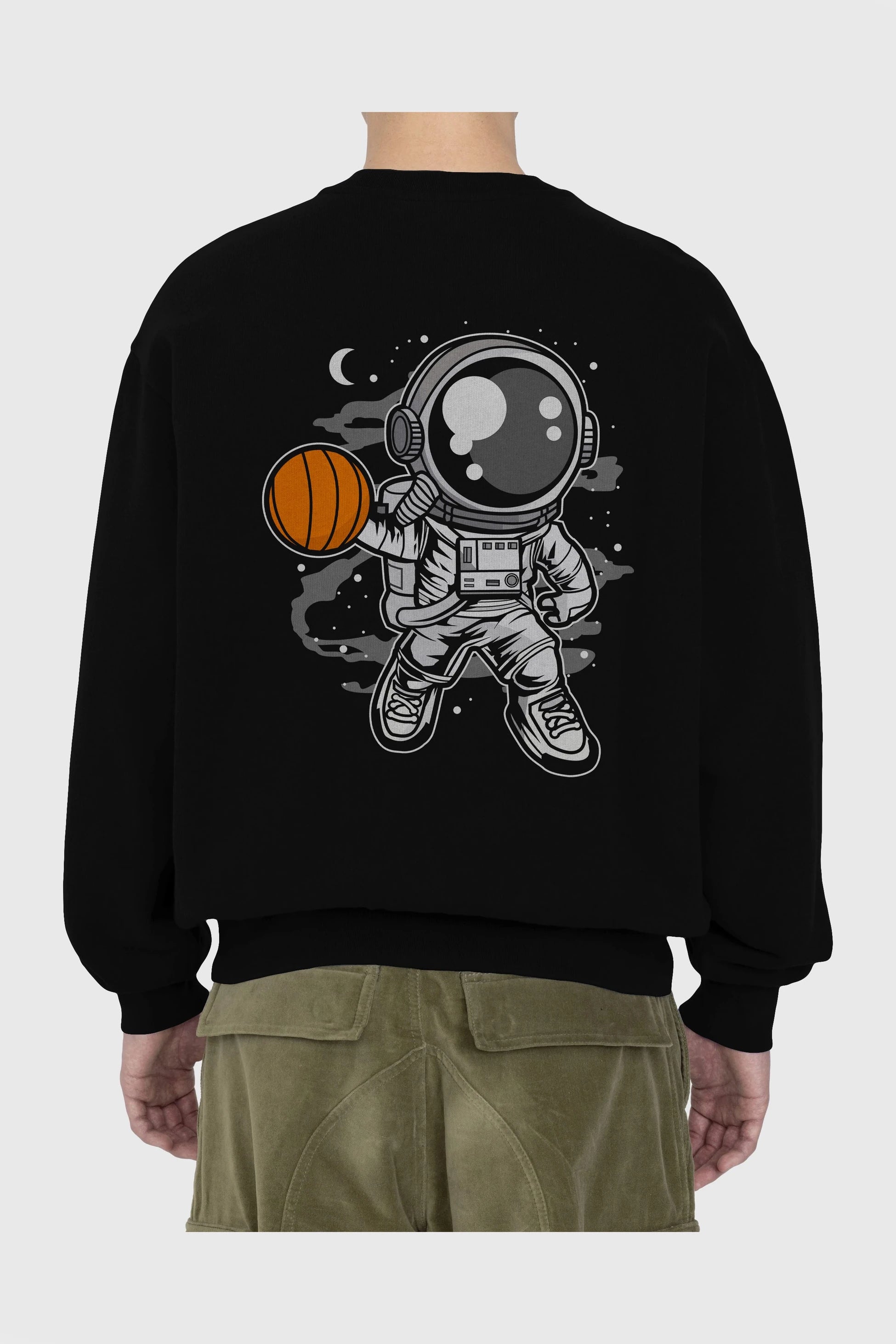 Astronaut Basketball Arka Baskılı Oversize Sweatshirt Erkek Kadın Unisex