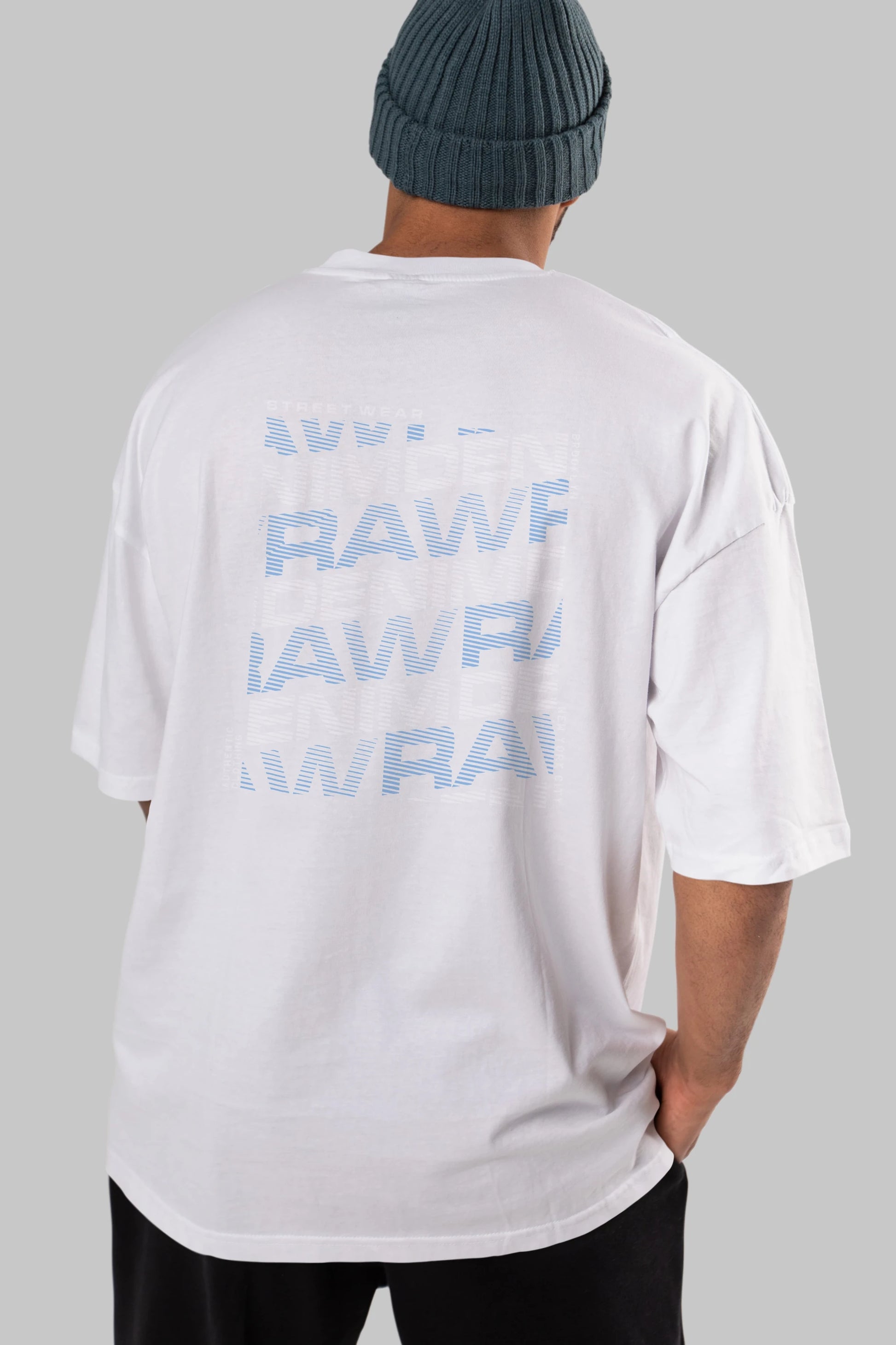 Raw Denim Arka Baskılı Oversize t-shirt Erkek Kadın Unisex