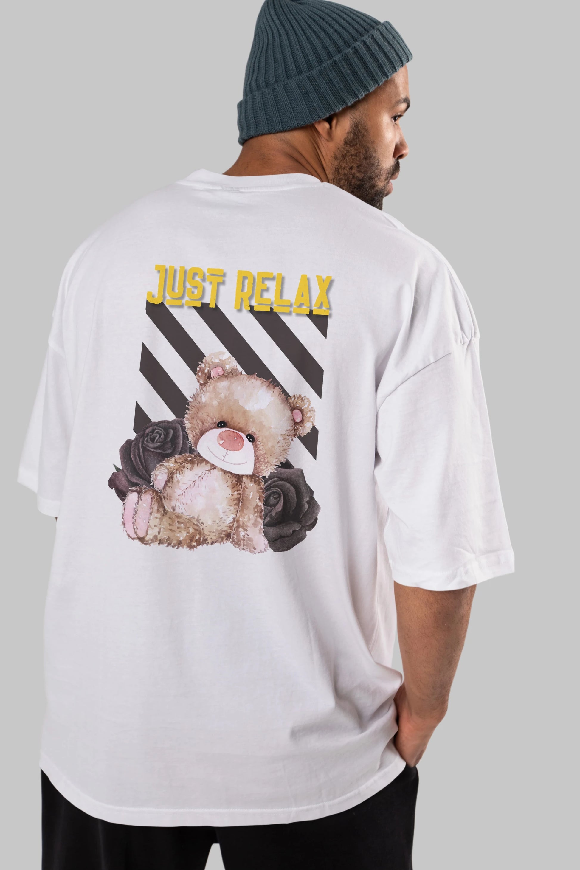 Just Relax Teddy Bear Arka Baskılı Oversize t-shirt Erkek Kadın Unisex