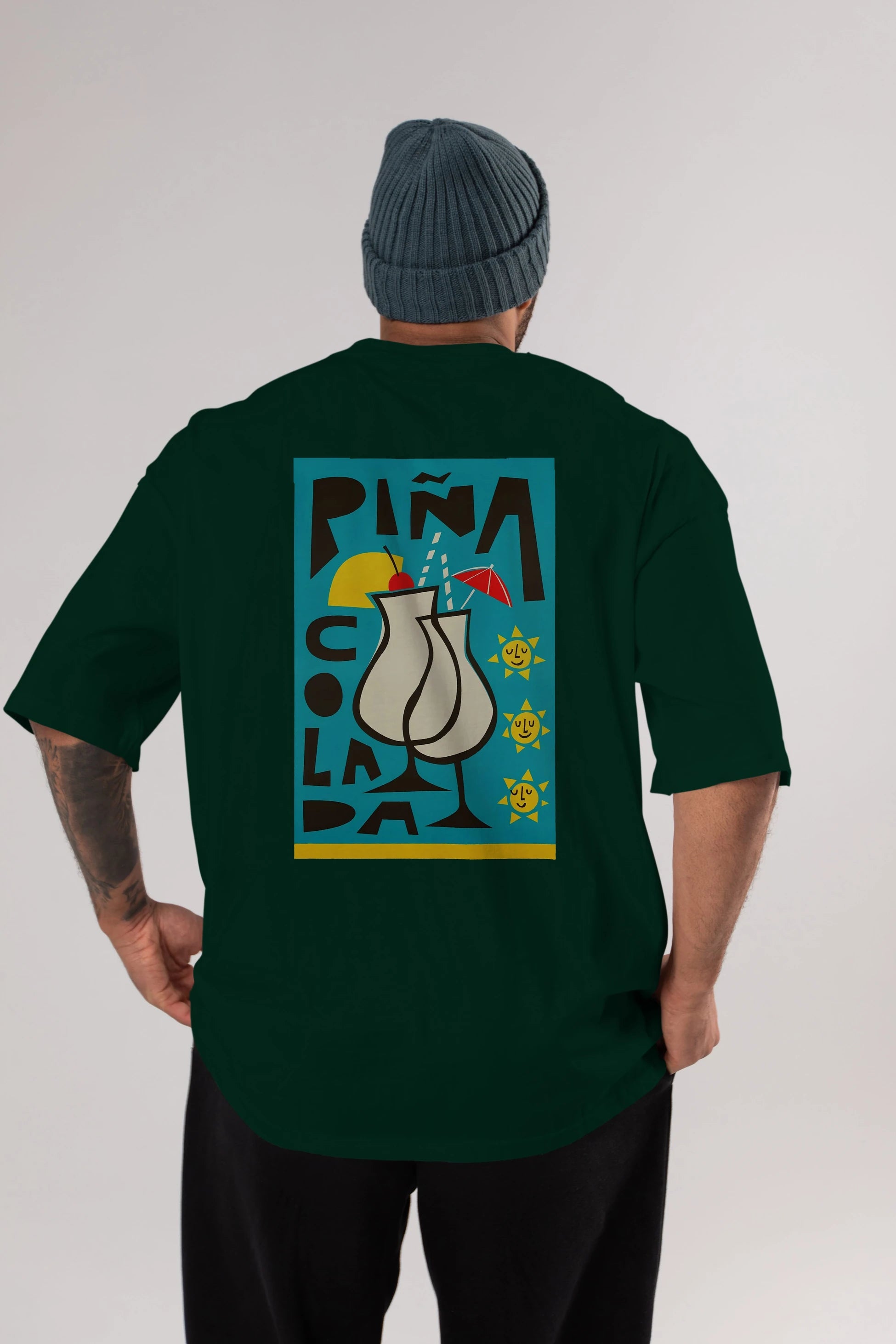 Pina Colada 4 Arka Baskılı Oversize t-shirt Erkek Kadın Unisex %100 Pamuk Bisiklet Yaka tişort