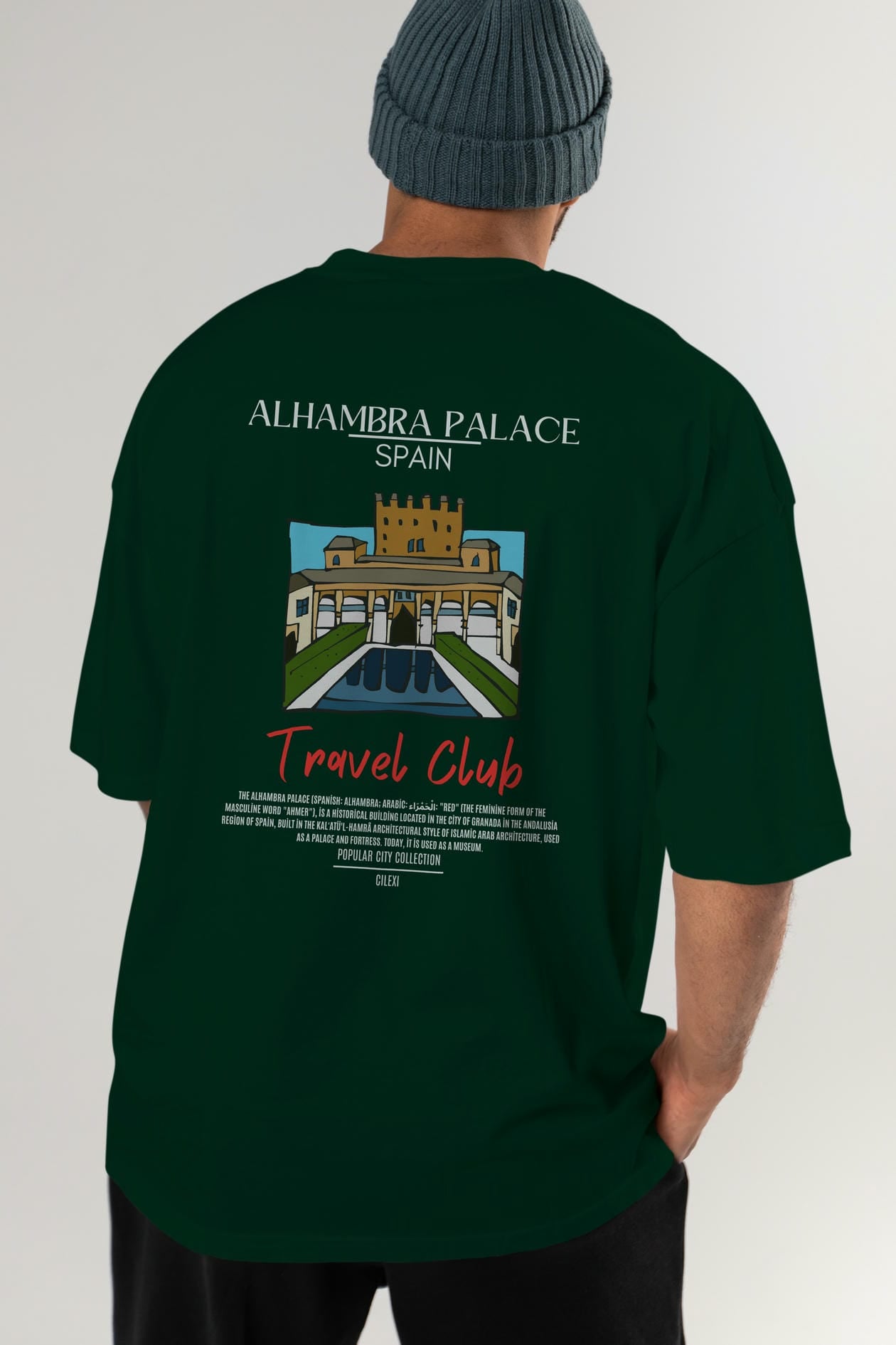 Alhambra Palace Spain Arka Baskılı Oversize t-shirt Erkek Kadın Pamuk Bisiklet Yaka tişort