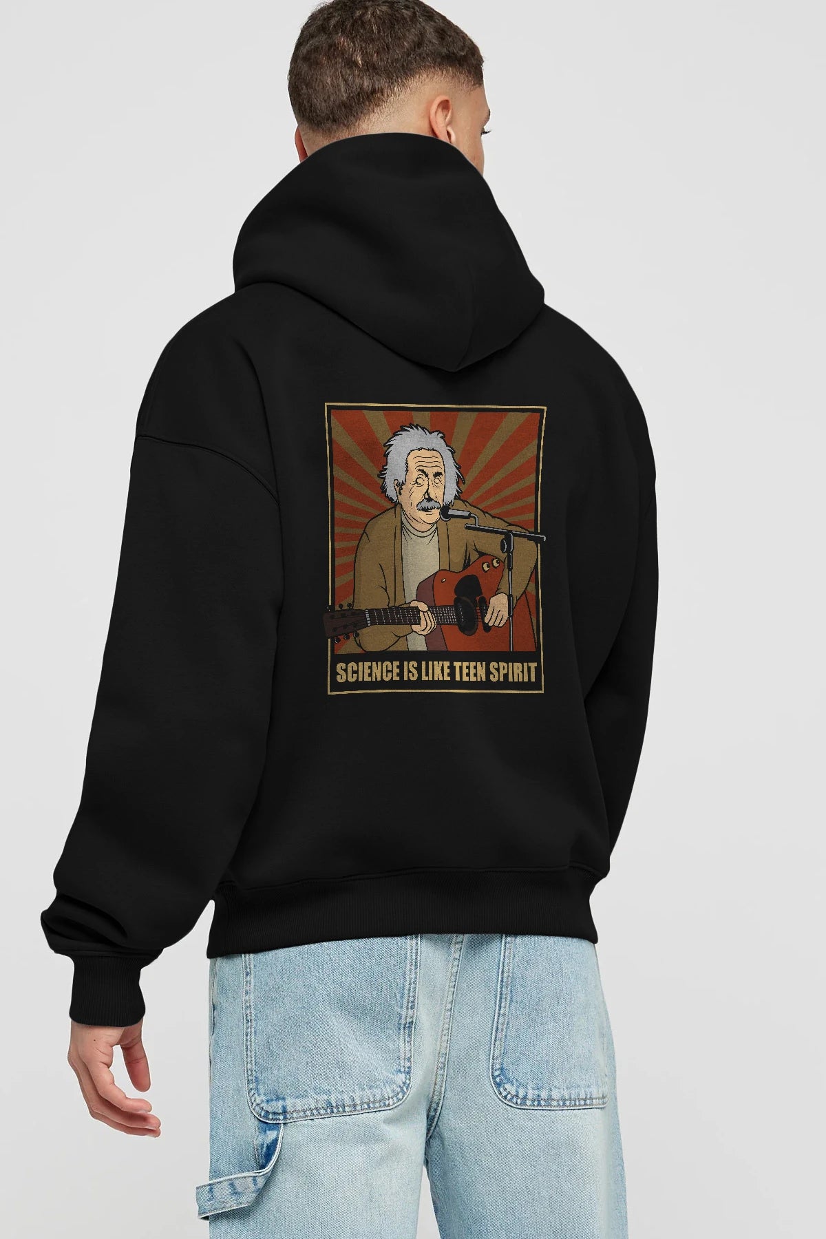 Kurt Einstein Arka Baskılı Hoodie Oversize Kapüşonlu Sweatshirt Erkek Kadın Unisex