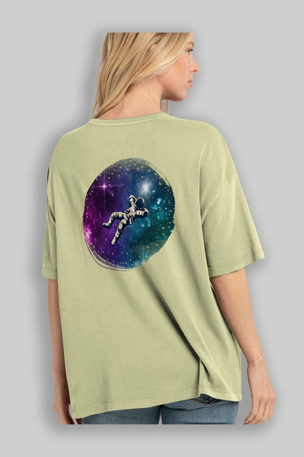 Astronaut in the Galaxy Arka Baskılı Oversize t-shirt Erkek Kadın Unisex