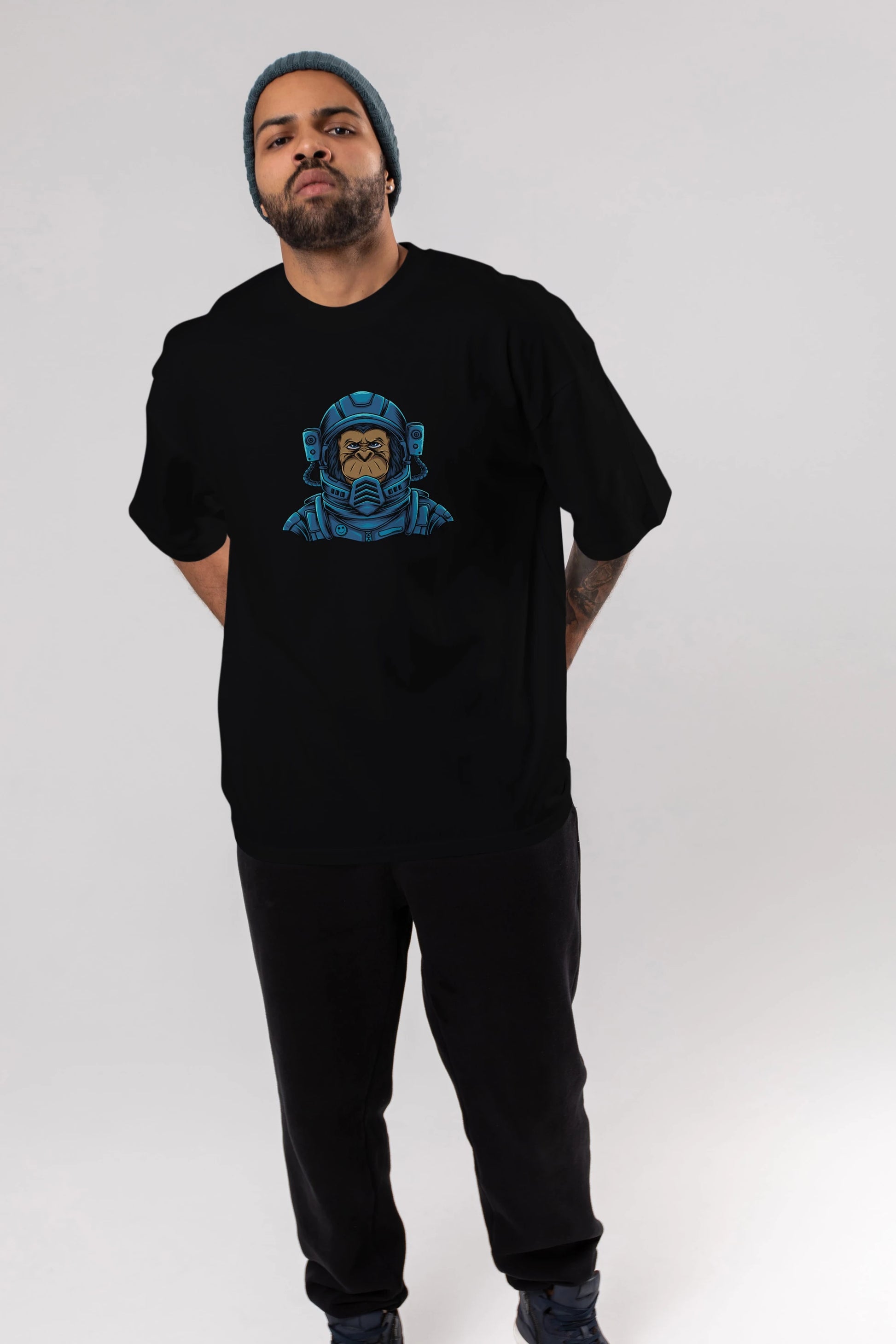 Astromonkey Ön Baskılı Oversize t-shirt Erkek Kadın Unisex
