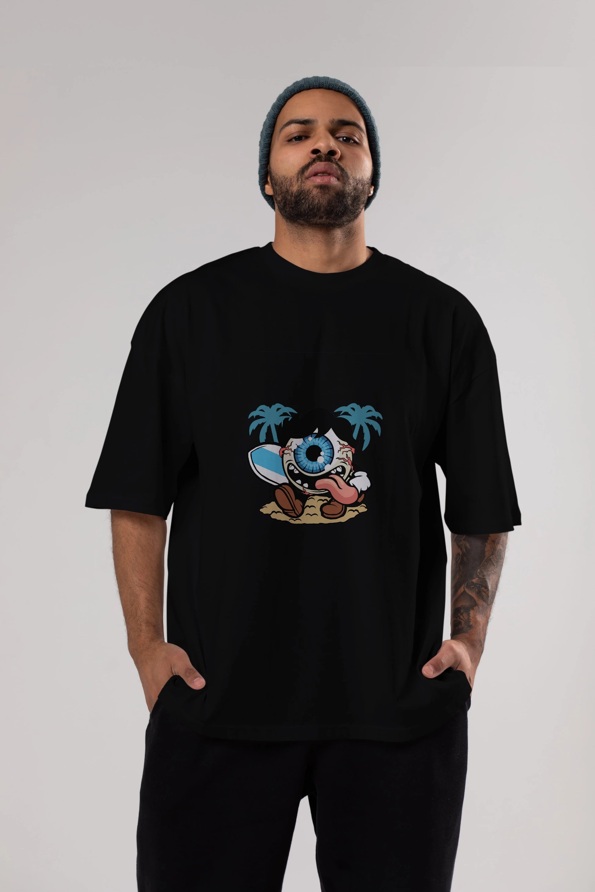 Eye Ball Surfer Ön Baskılı Oversize t-shirt Erkek Kadın Unisex %100 Pamuk tişort
