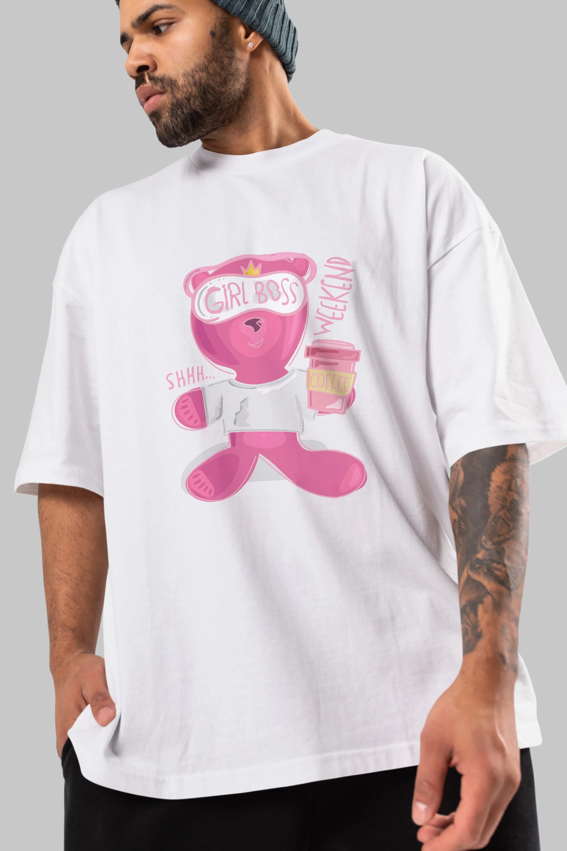 Girl Boss Bear Ön Baskılı Oversize t-shirt Erkek Kadın Unisex