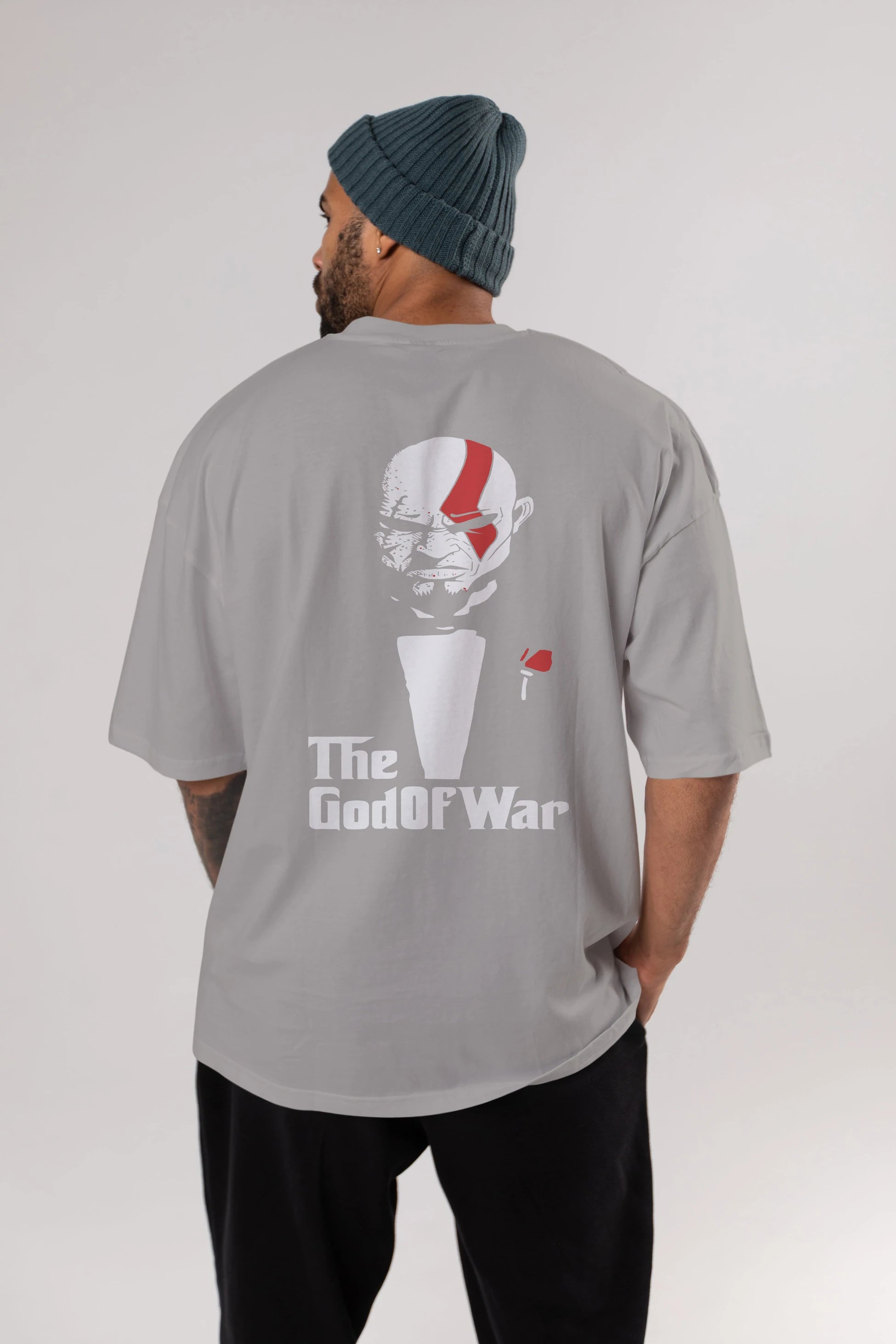 The God of War Arka Baskılı Oversize t-shirt Erkek Kadın Unisex %100 Pamuk Bisiklet Yaka tişort