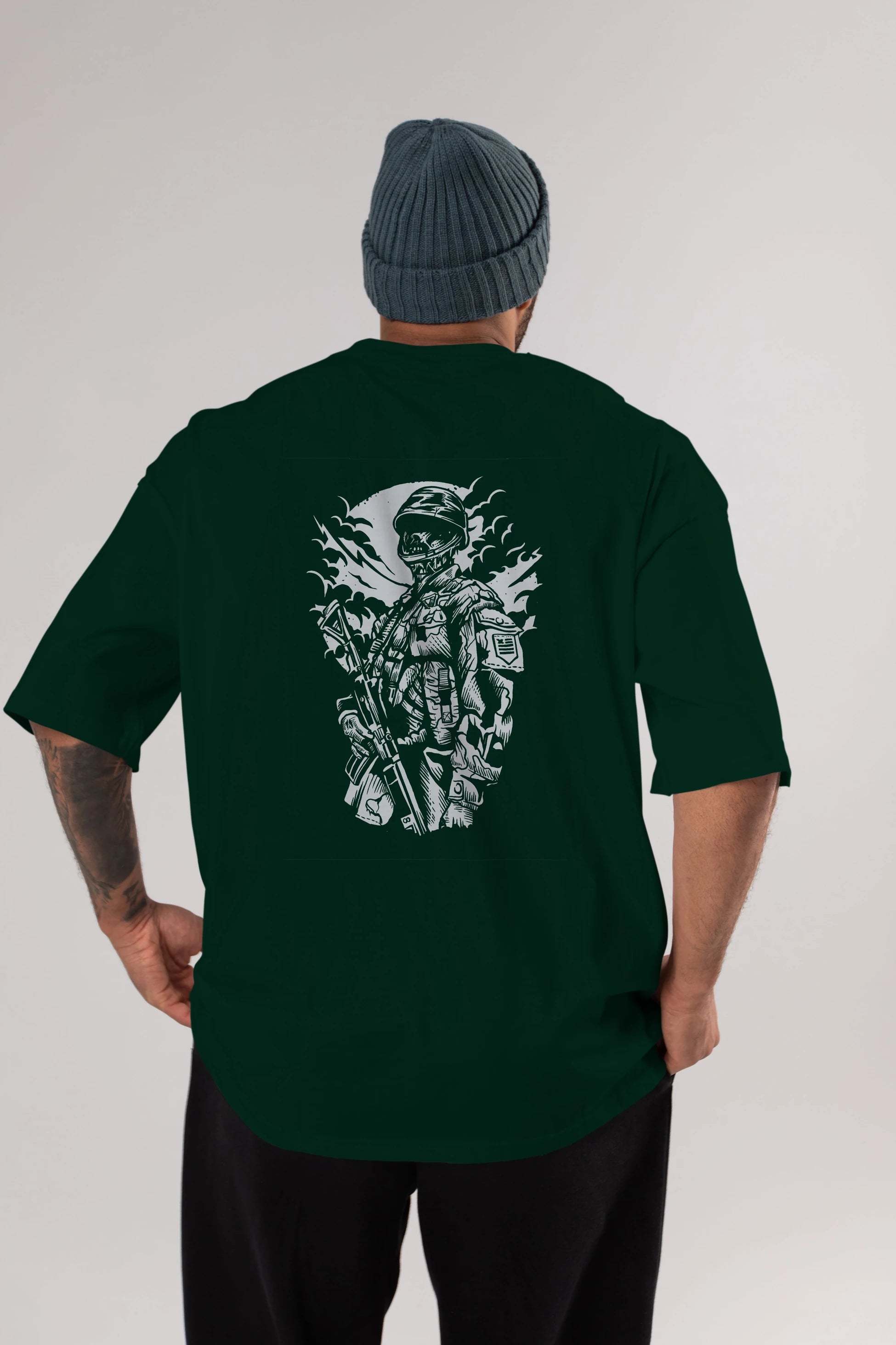 Zombie Soldier Arka Baskılı Oversize t-shirt Erkek Kadın Unisex %100 Pamuk