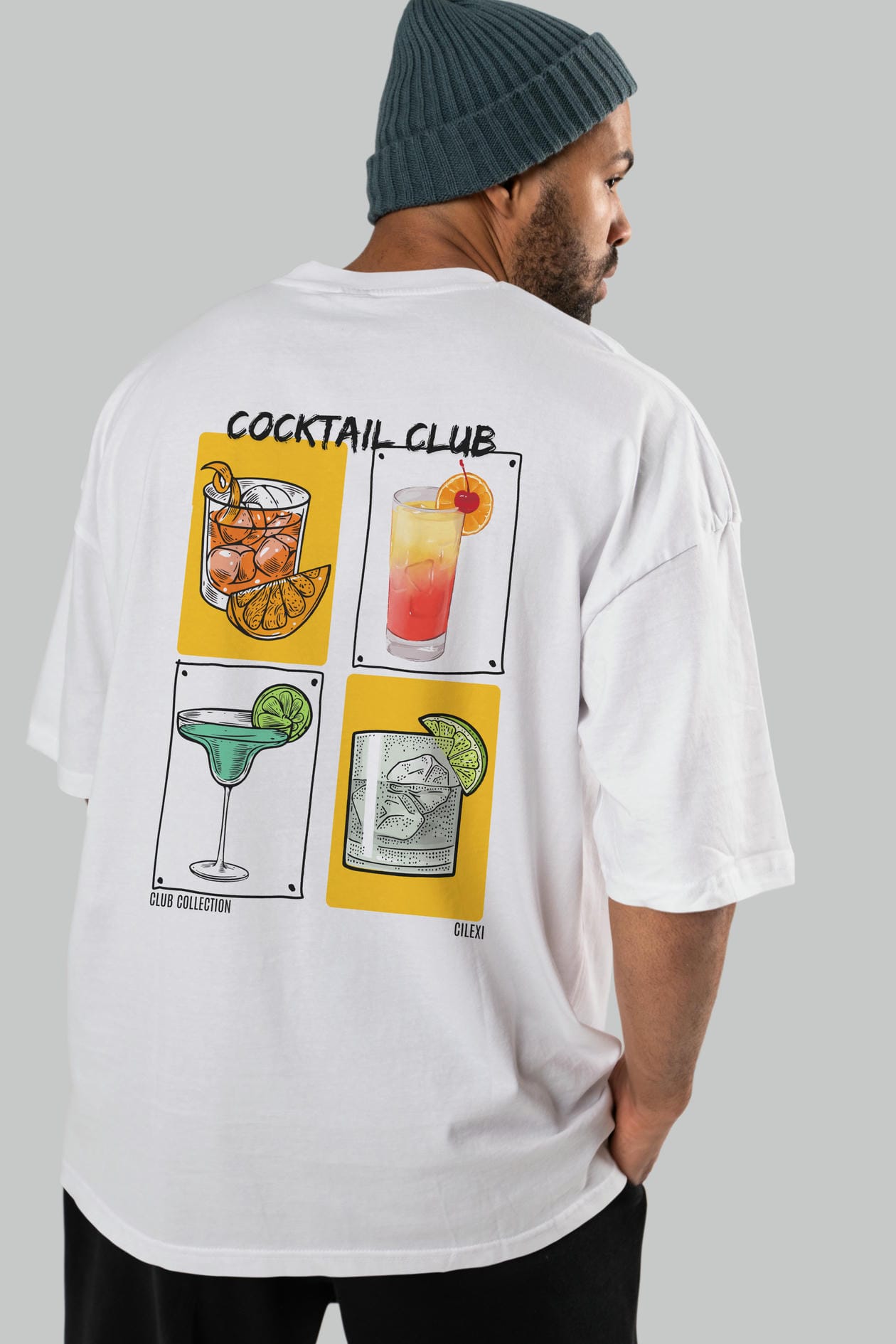 Cocktail Club Arka Baskılı Oversize t-shirt Erkek Kadın %100 Pamuk Bisiklet Yaka tişort