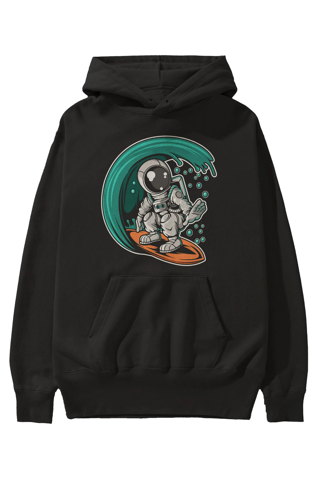 Astronaut Surfing Ön Baskılı Hoodie Oversize Kapüşonlu Sweatshirt Erkek Kadın Unisex
