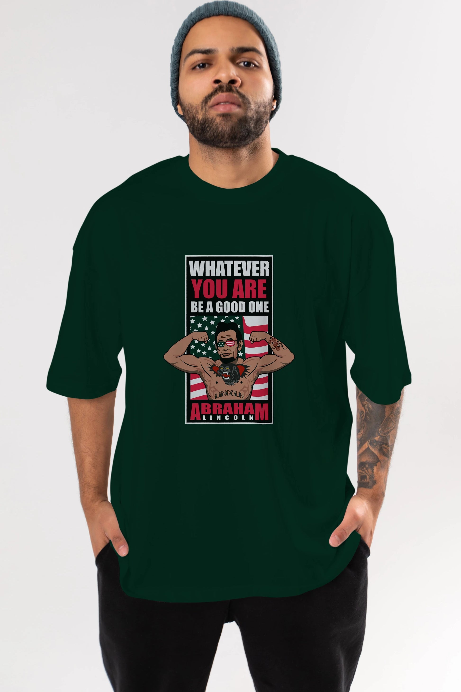 Lincoln Fighter Ön Baskılı Oversize t-shirt Erkek Kadın Unisex %100 Pamuk tişort