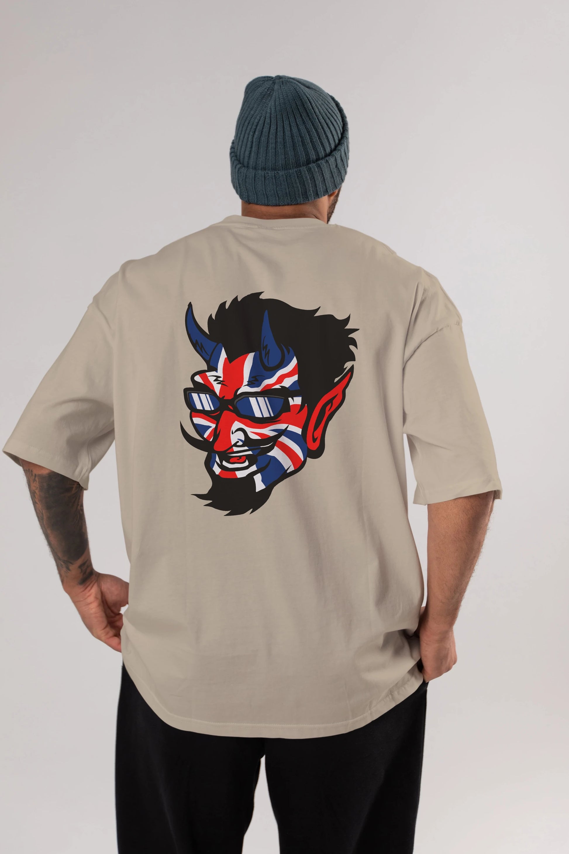 UK Devil Arka Baskılı Oversize t-shirt Erkek Kadın Unisex %100 Pamuk tişort