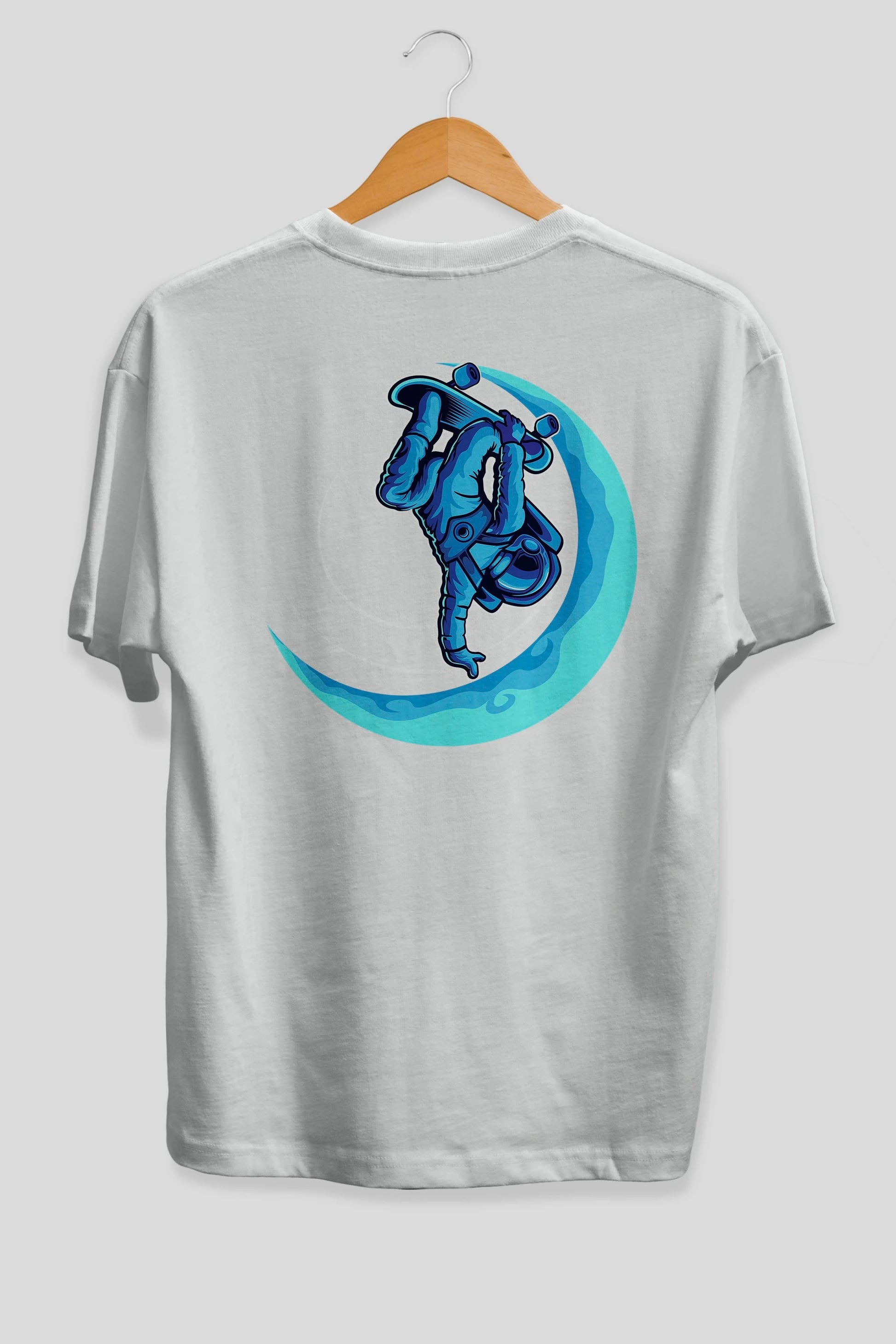 Skating on the moon Arka Baskılı Oversize t-shirt Erkek Kadın Unisex
