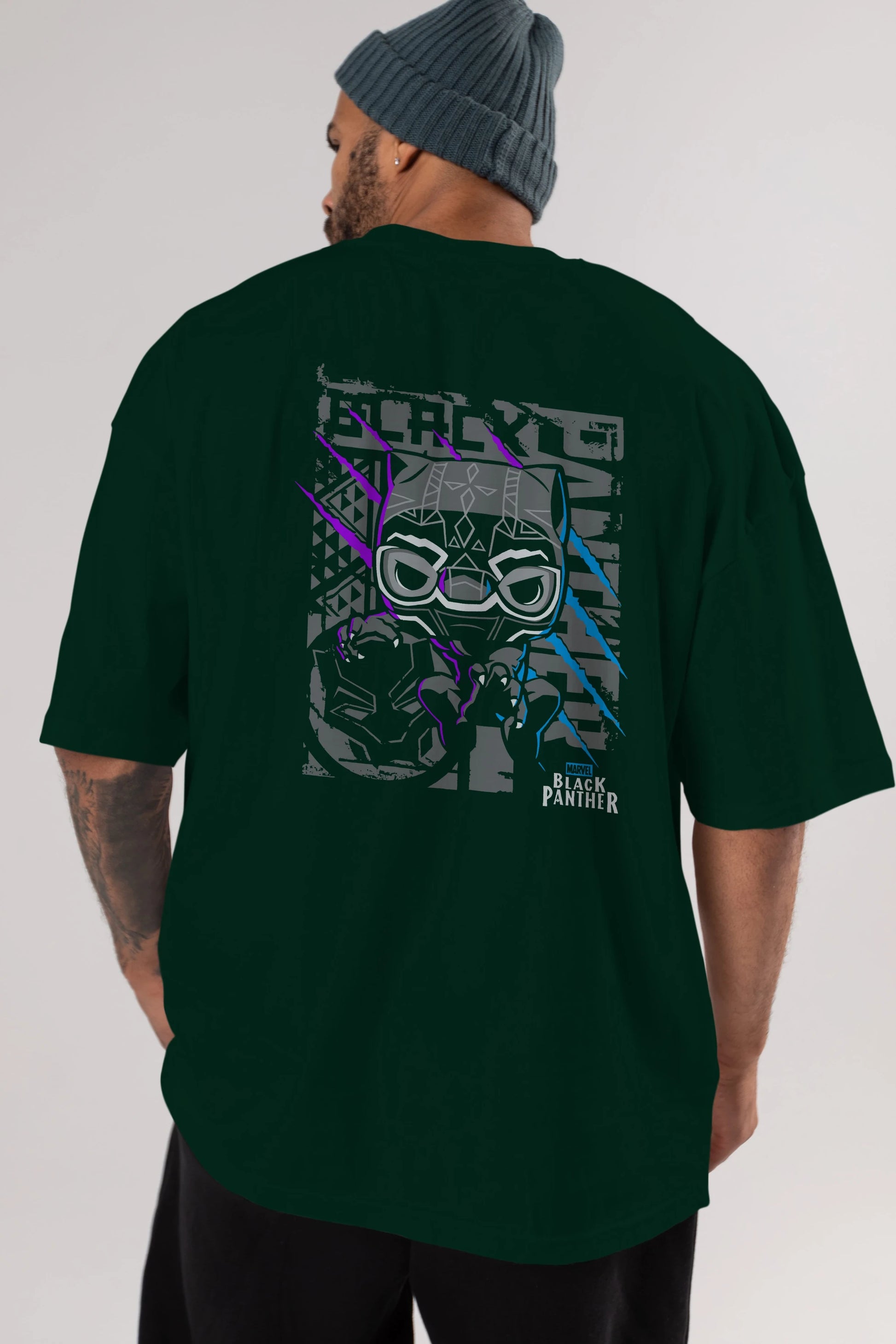 Black Panther Arka Baskılı Oversize t-shirt Erkek Kadın Unisex %100 Pamuk Bisiklet Yaka tişort