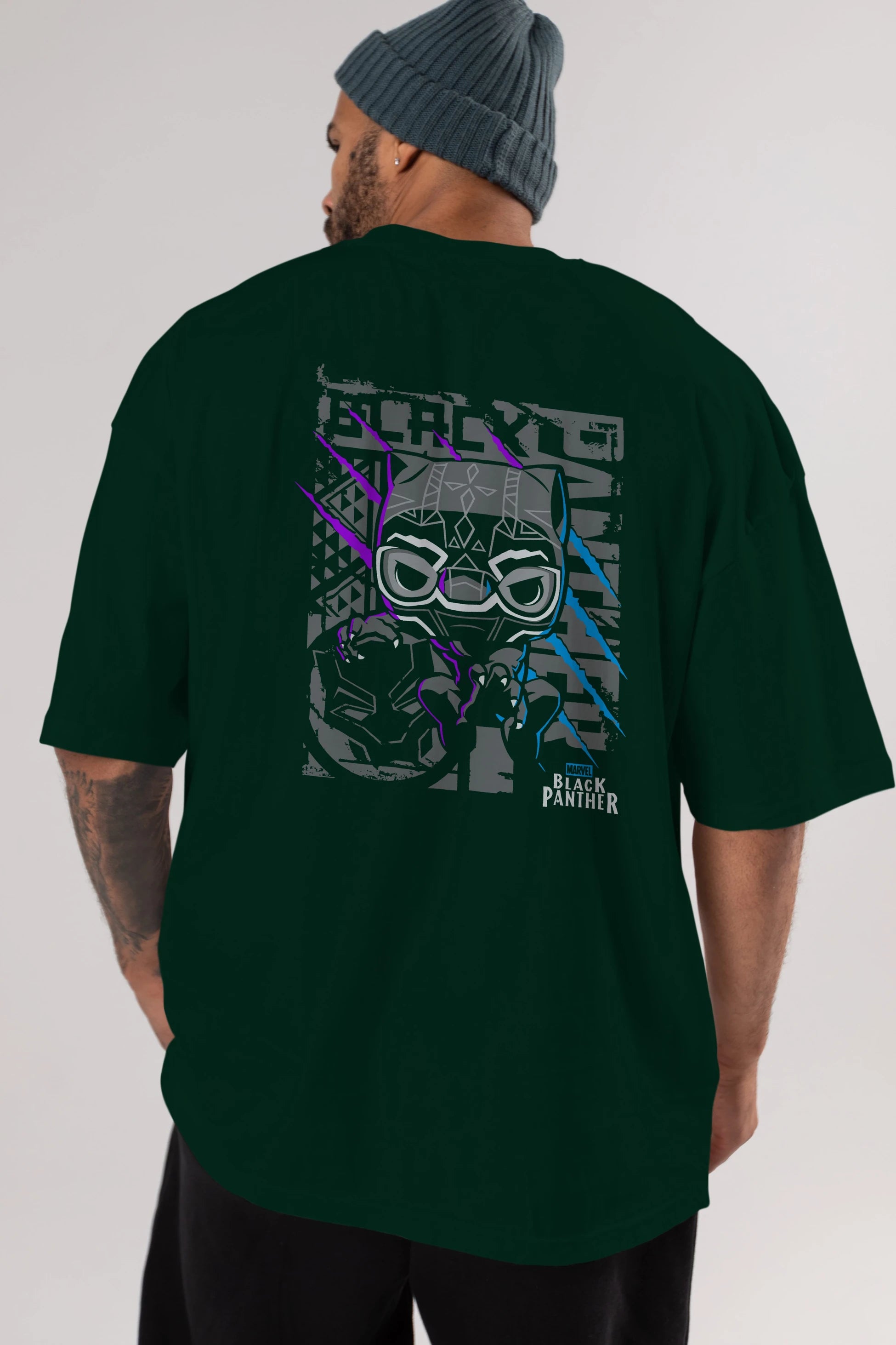 Black Panther Arka Baskılı Oversize t-shirt Erkek Kadın Unisex %100 Pamuk Bisiklet Yaka tişort