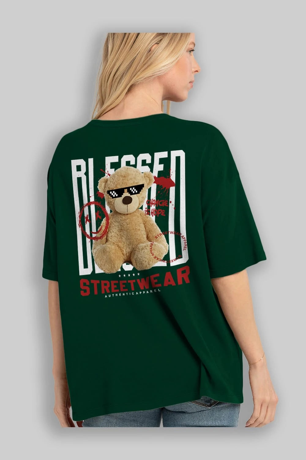 Blessed Bear Arka Baskılı Oversize t-shirt Erkek Kadın Unisex
