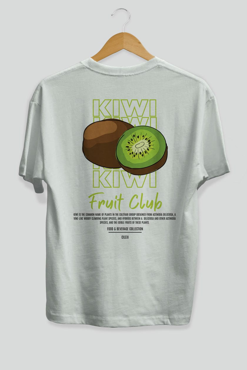 Kiwi Arka Baskılı Oversize t-shirt Erkek Kadın Pamuk Bisiklet Yaka tişort
