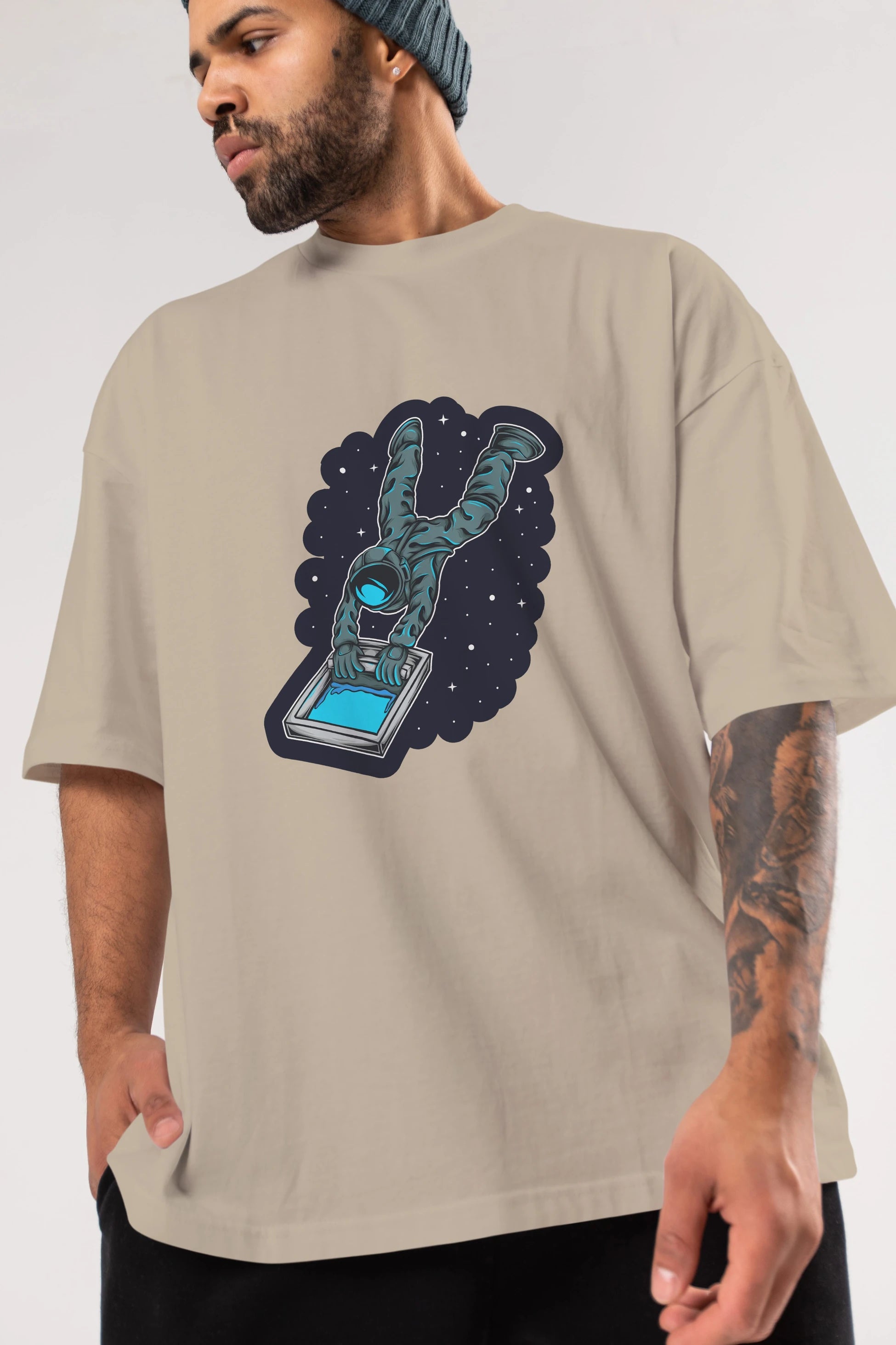 Astroscreen Sticker Ön Baskılı Oversize t-shirt Erkek Kadın Unisex