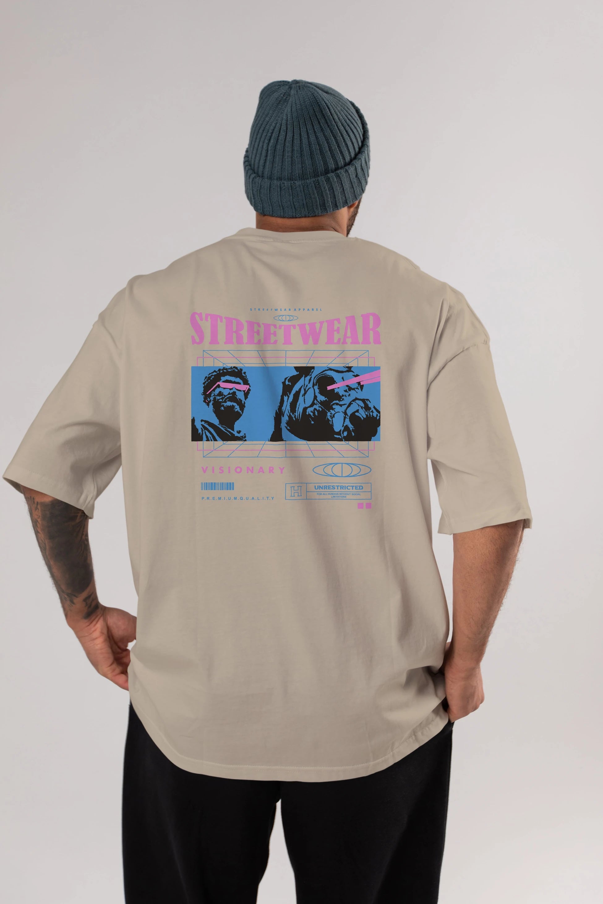 Streetwear Visionary Arka Baskılı Oversize t-shirt Erkek Kadın Unisex